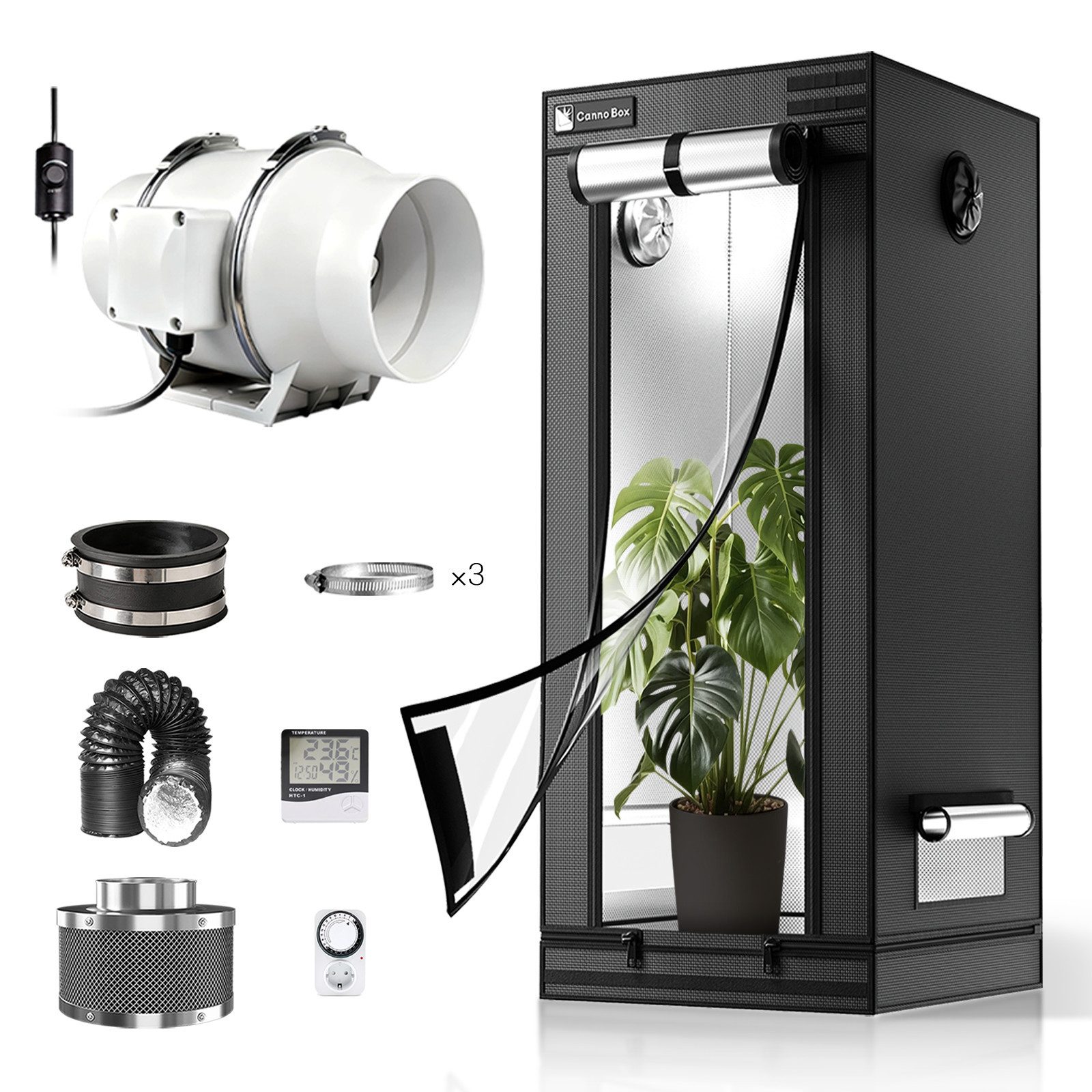 CannoBox Gewächshaus CannoBox Growbox 100/150mm Abluft Komplett Set Growzelt Indoor