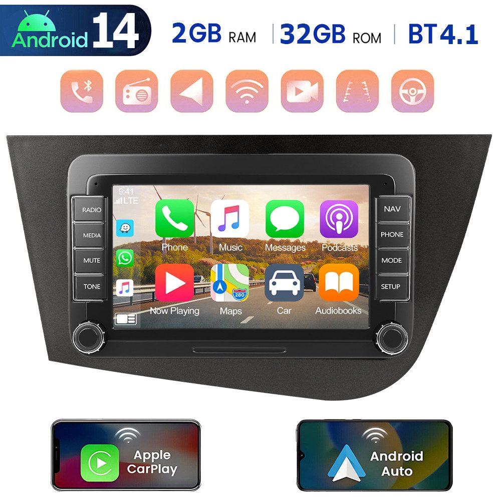 ESSGOO 7/9'' DAB+ 64G Für Seat Leon 1P1 05-12 Android 14 Autoradio Carplay Autoradio (Digitalradio (DAB), 4+64GB(optional), RDS, AM, FM, Carplay Android Auto Bluetooth EQ USB GPS Navi WIFI Touchscreen)
