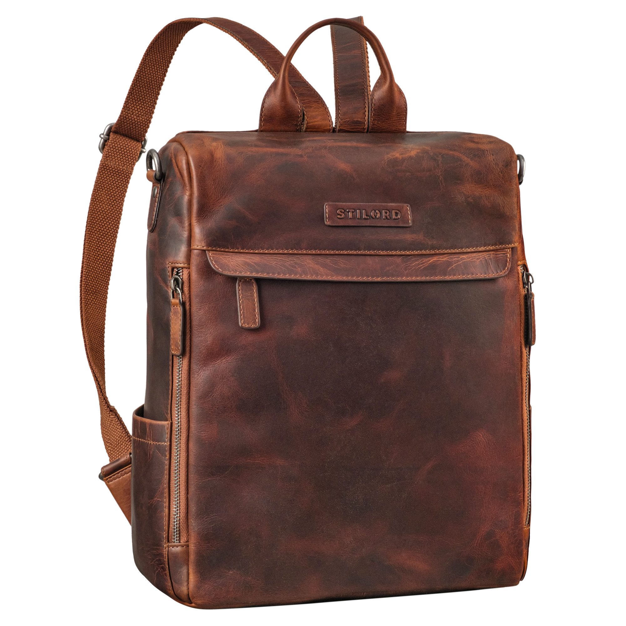 STILORD Notebookrucksack "Tarik" Diebstahlsicherer 2-in-1 Rucksack und Umhängetasche Leder