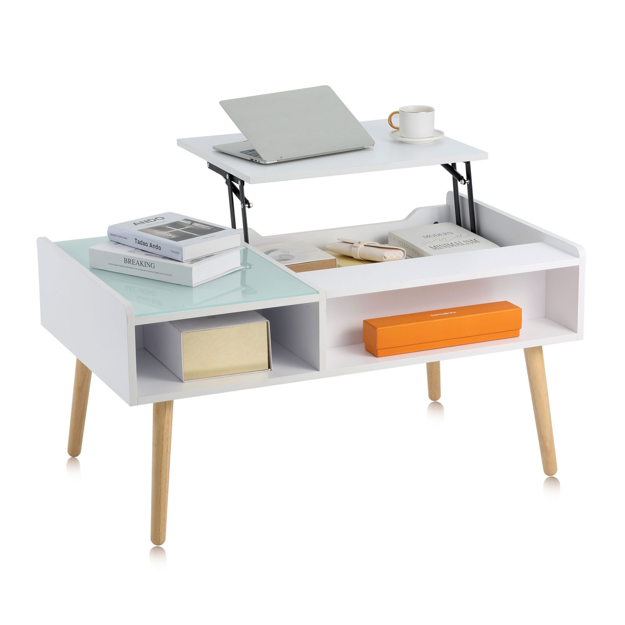 Makika Ablagetisch Couchtisch Wohnzimmertisch mit Glas ausziehbar in Weiß günstig online kaufen