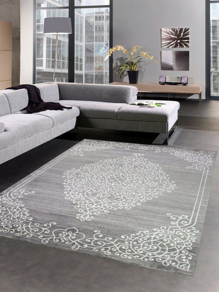 Teppich »Teppich Wohnzimmerteppich Ornamente Design mit Glitzer grau«,  Carpetia, rechteckig, Höhe: 12 mm