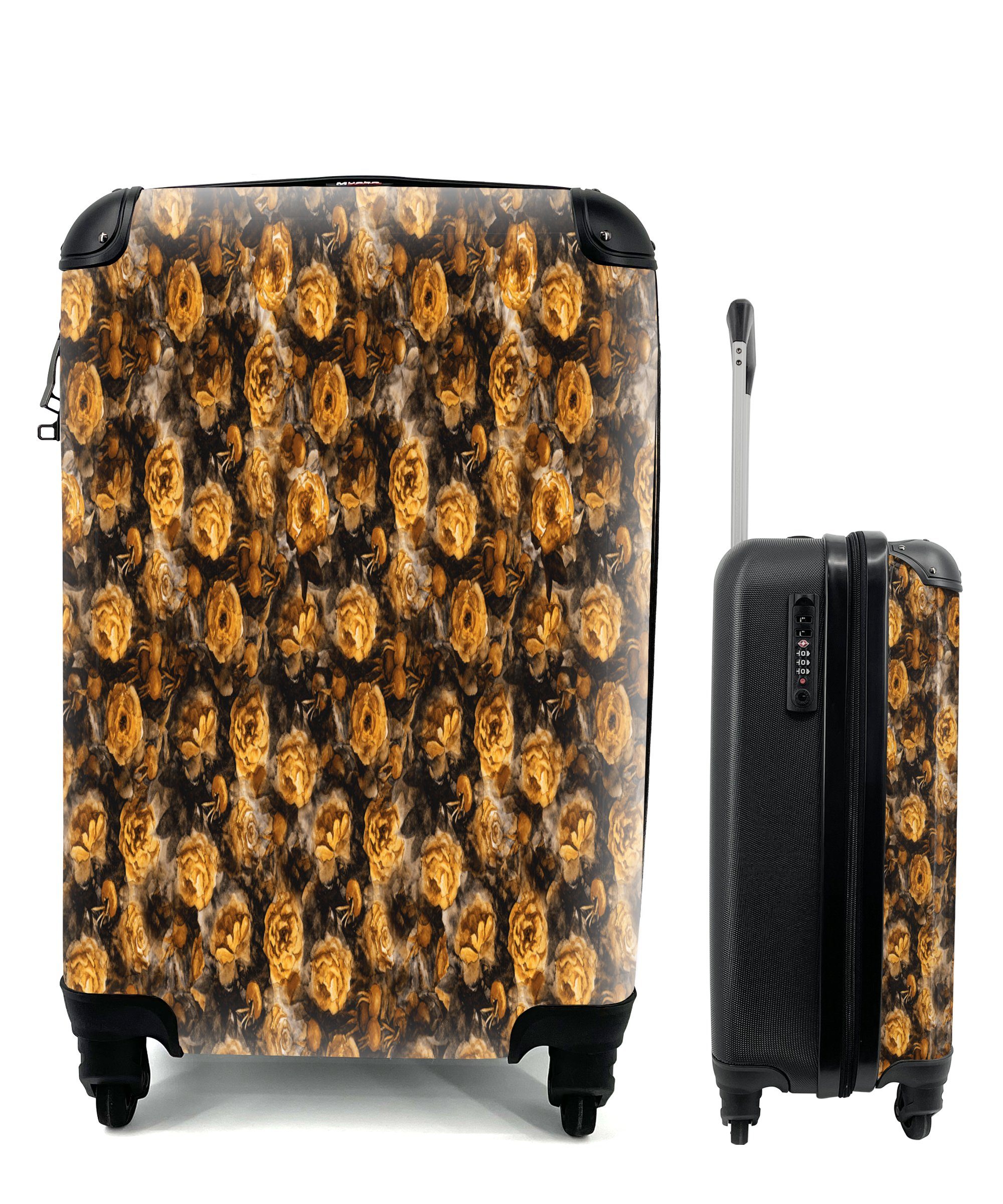 MuchoWow Handgepäckkoffer Blumen - Gelb - Collage, 4 Rollen, Reisetasche mit rollen, Handgepäck für Ferien, Trolley, Reisekoffer