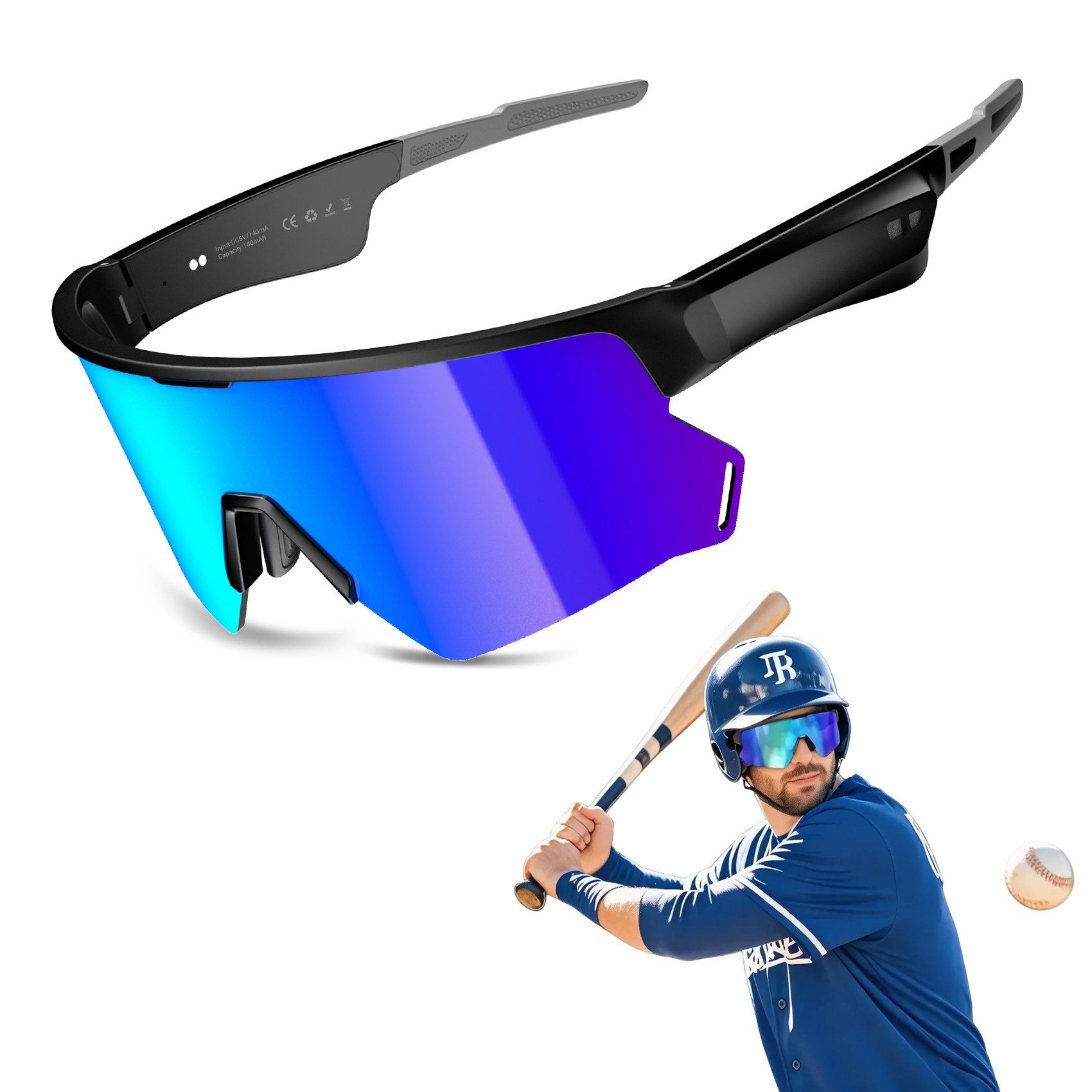 blackview Sonnenbrille Smart Fahrradbrille, UV400 Polarisierte Gläser, Open-Ear Audio,6H Akku (Set, 1-St) Bluetooth 5.3 & Geräuschunterdrückung, Automatischer Sensor,UV-Schutz