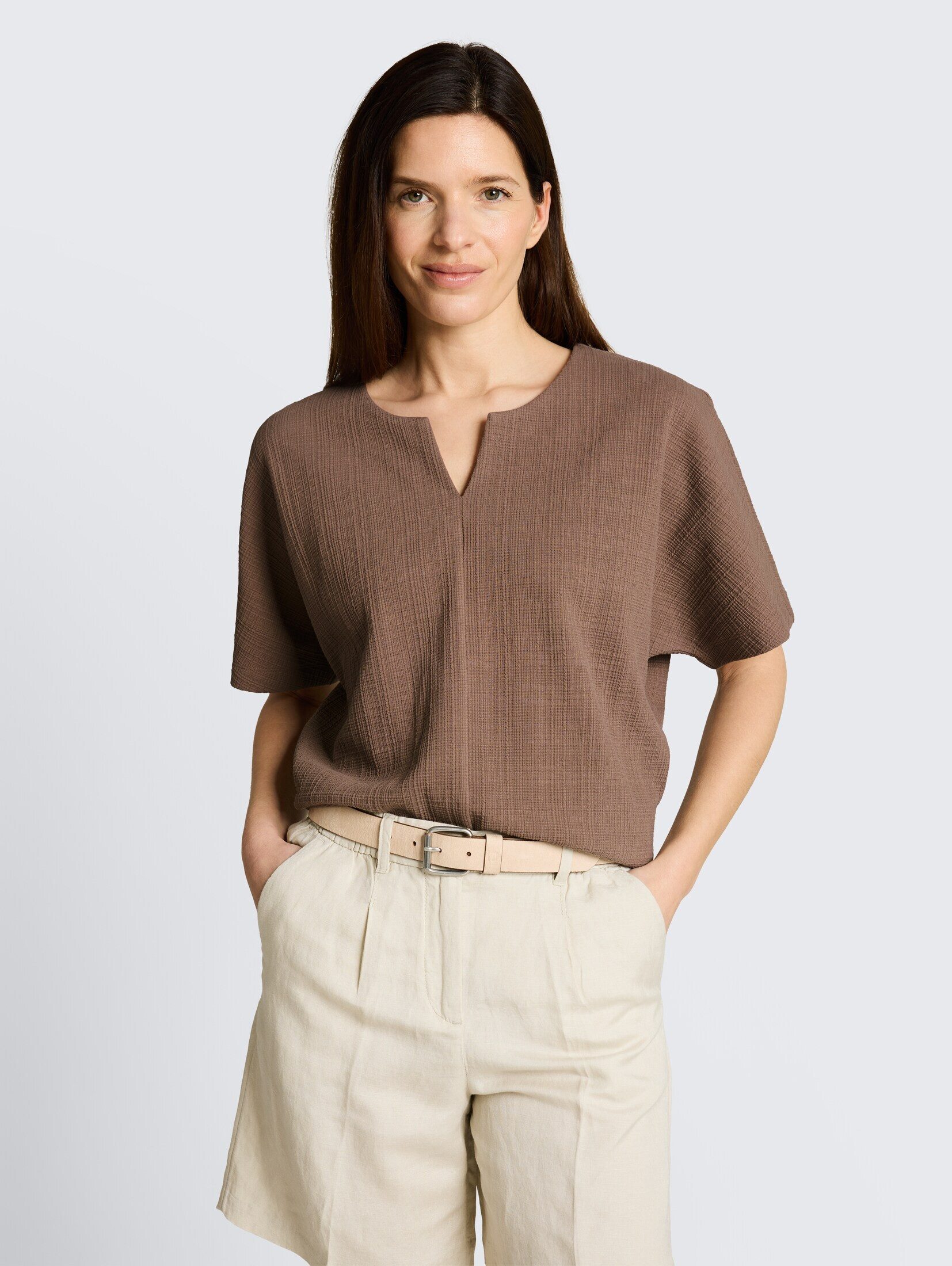 TOM TAILOR Sweatshirt Strick & Sweatshirts Jacquard Sweatshirt mit V-Ausschnitt