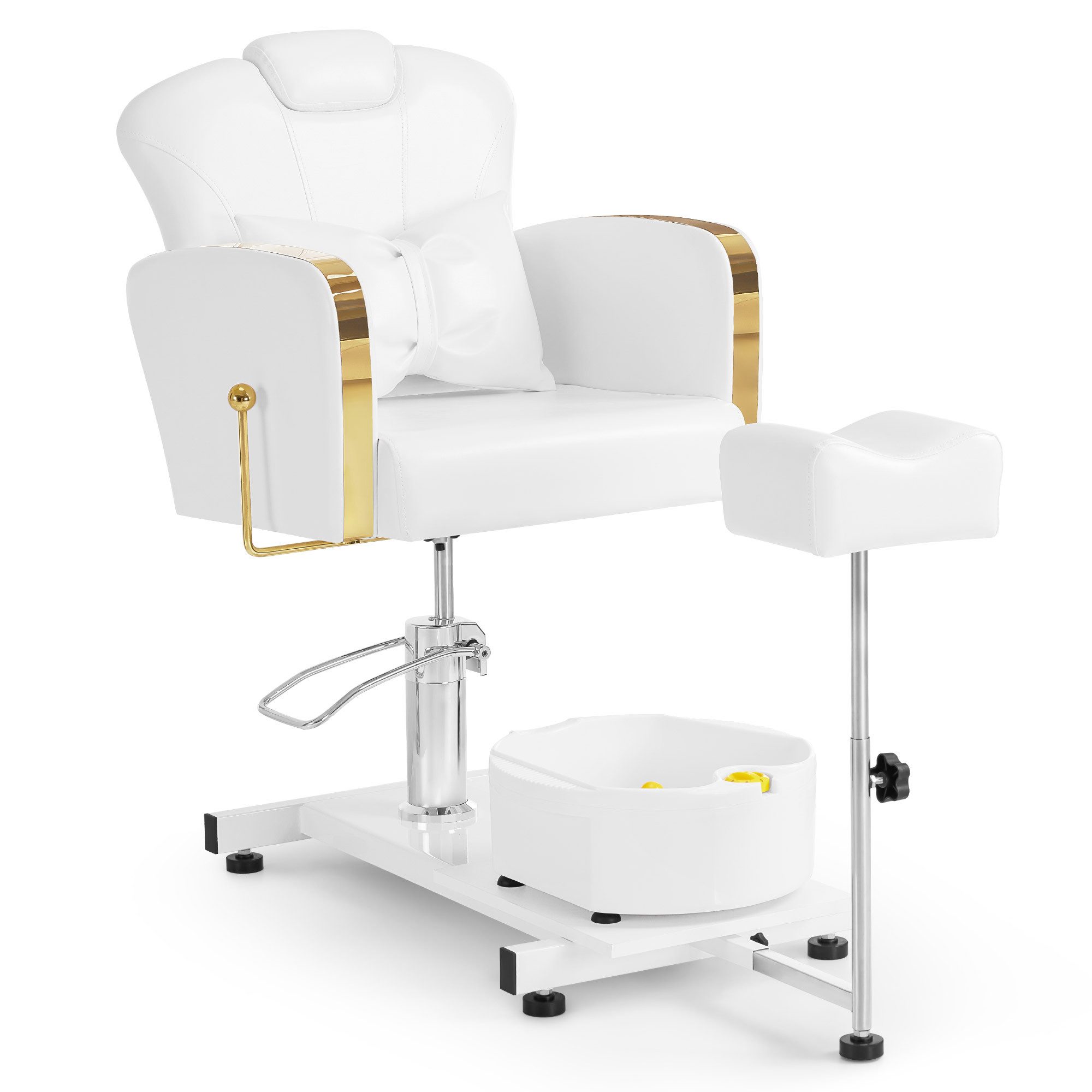 Stuhl BarberPub Pediküre Stuhl mit Fußbadewanne F0371 (Gold-Weiß)