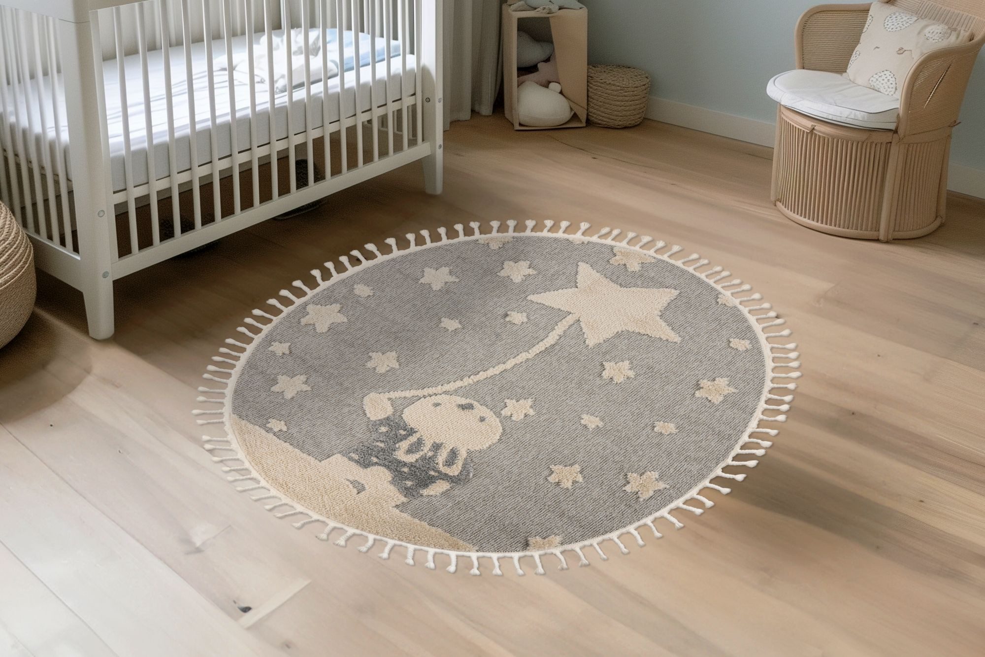 Kayoom Kinderteppich Modena 418, rund, Höhe: 11 mm, auch in rund, Kurzflor, Hoch Tief, mit Fransen