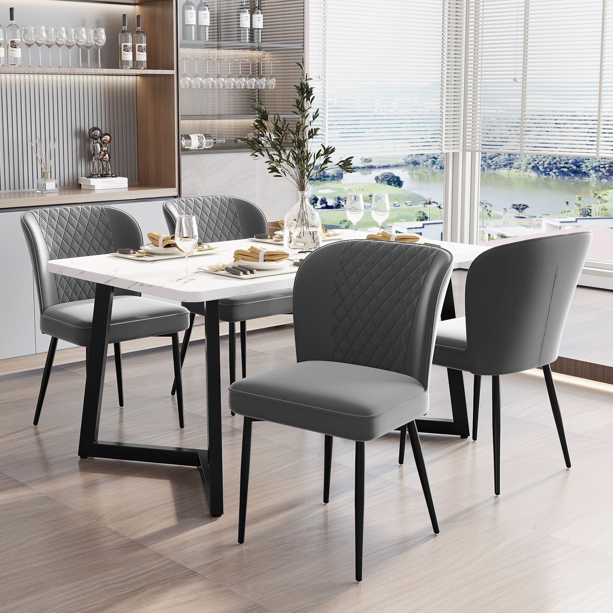 REDOM Essgruppe Küchentisch Set, (5-tlg., 1 Esstisch mit 4 Stühlen), mit Metallbeinen, Samt Esszimmerstühle, 117×68×75cm Esstisch