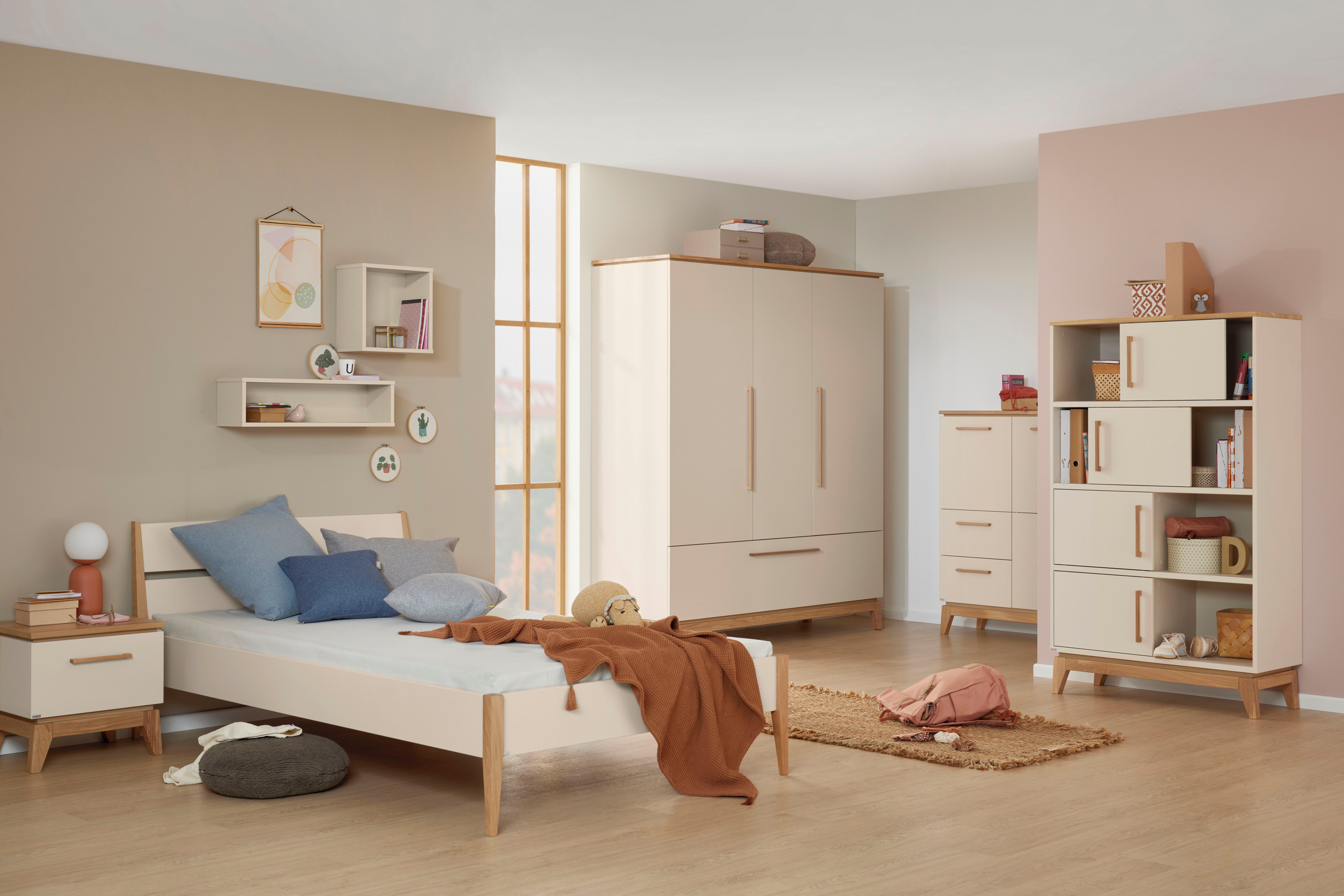 PAIDI Kleiderschrank STIENE in Beige oder Grau, 3 Türen und 1 Schublade mit Soft-Close (B/H/T ca. 170/200/57cm) inkl Kleiderstange + Einlegeböden, Kleiderschrank mit Eiche Massivholz
