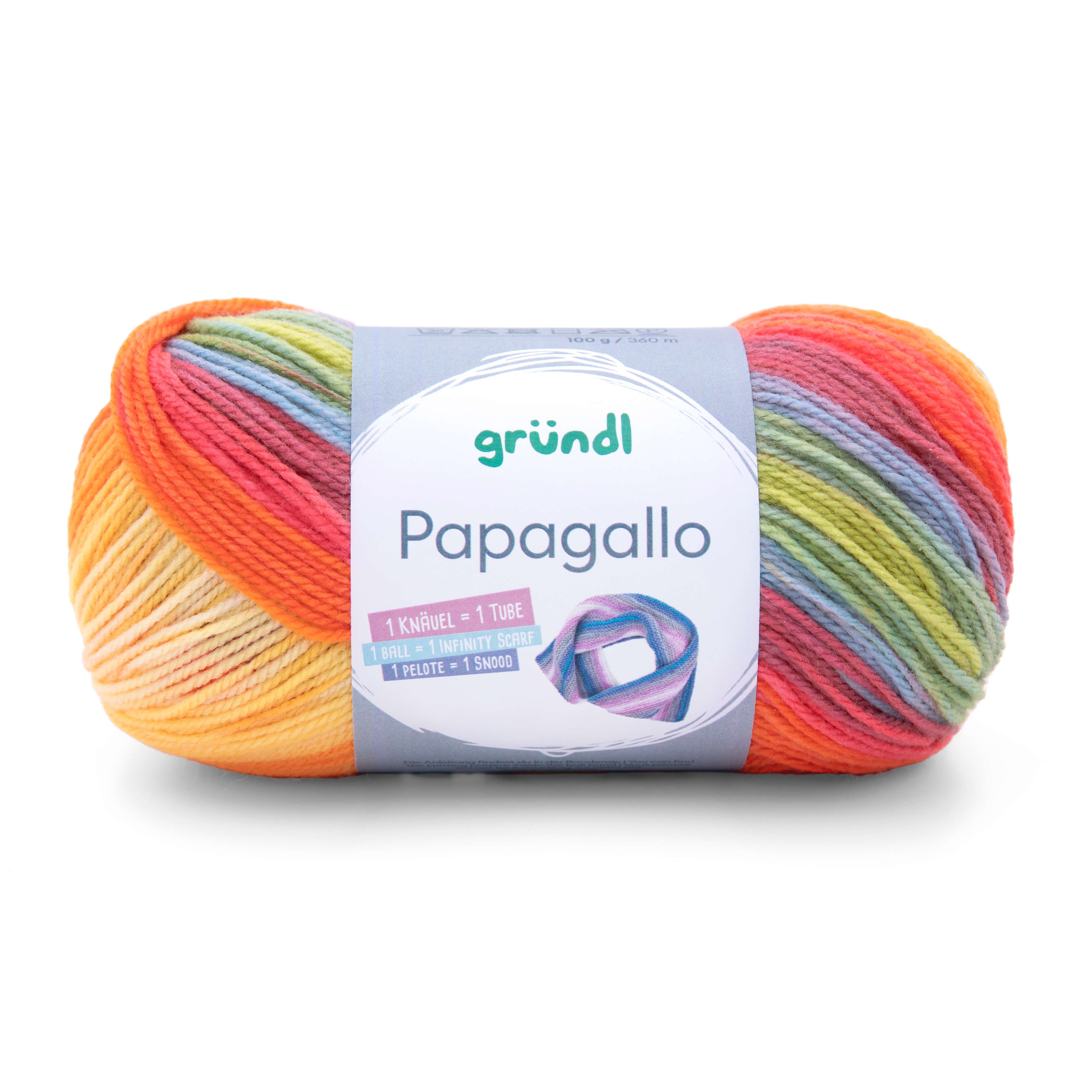 Gründl Wolle Papagallo Farbverlaufswolle mi Anleitung Häkelwolle, 360,00 m (Wolle zum stricken oder häkeln, Farbverlaufsgarn, Strickwolle, Strickgarn, Handstrickgarn), 100% Polyacryl, ohne Schurwolle, auch für Wolle-Allergiker geeignet