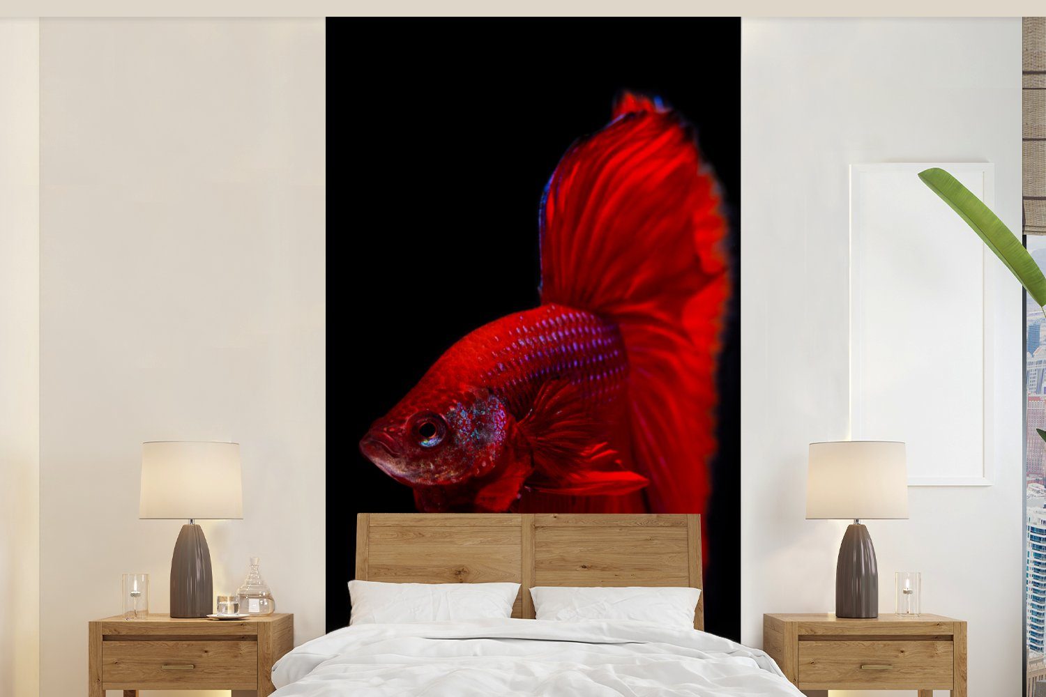 MuchoWow Fototapete Fische - Tiere - Rot, Matt, bedruckt, (2 St), Vliestapete für Wohnzimmer Schlafzimmer Küche, Fototapete