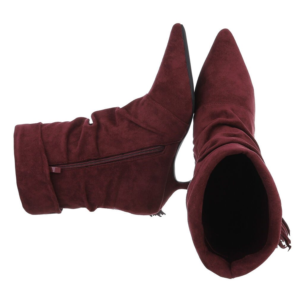 Ital-Design Eleganter Stiefel mit Fransendetails für Damen Stiefelette (90417825) Pfennig-/Stilettoabsatz Stiefeletten in Weinrot