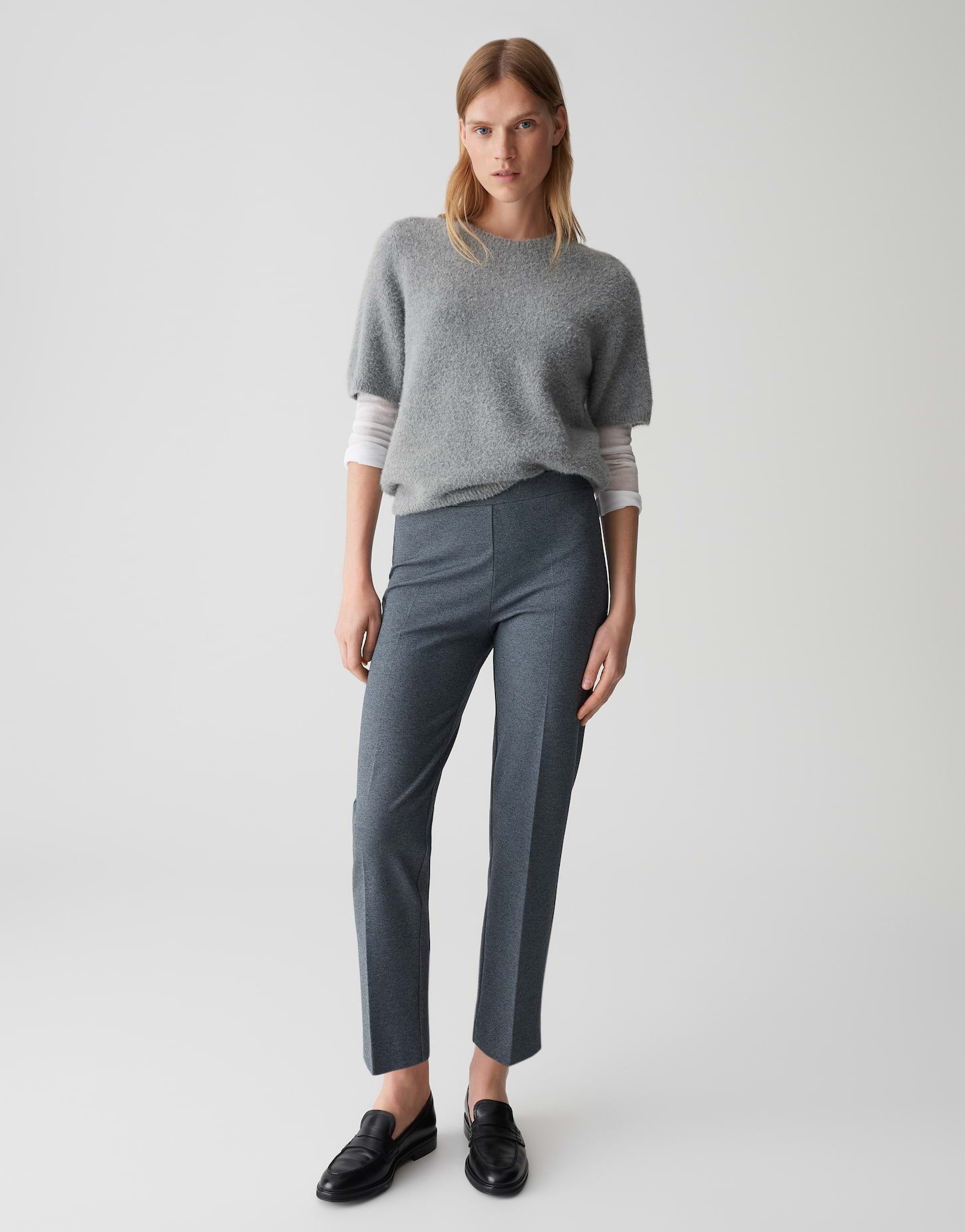 OPUS PANTS Schlupfhose ELLINA aus elastischem Viskose Mix Mid Rise, Ankle, dezente Tweedoptik