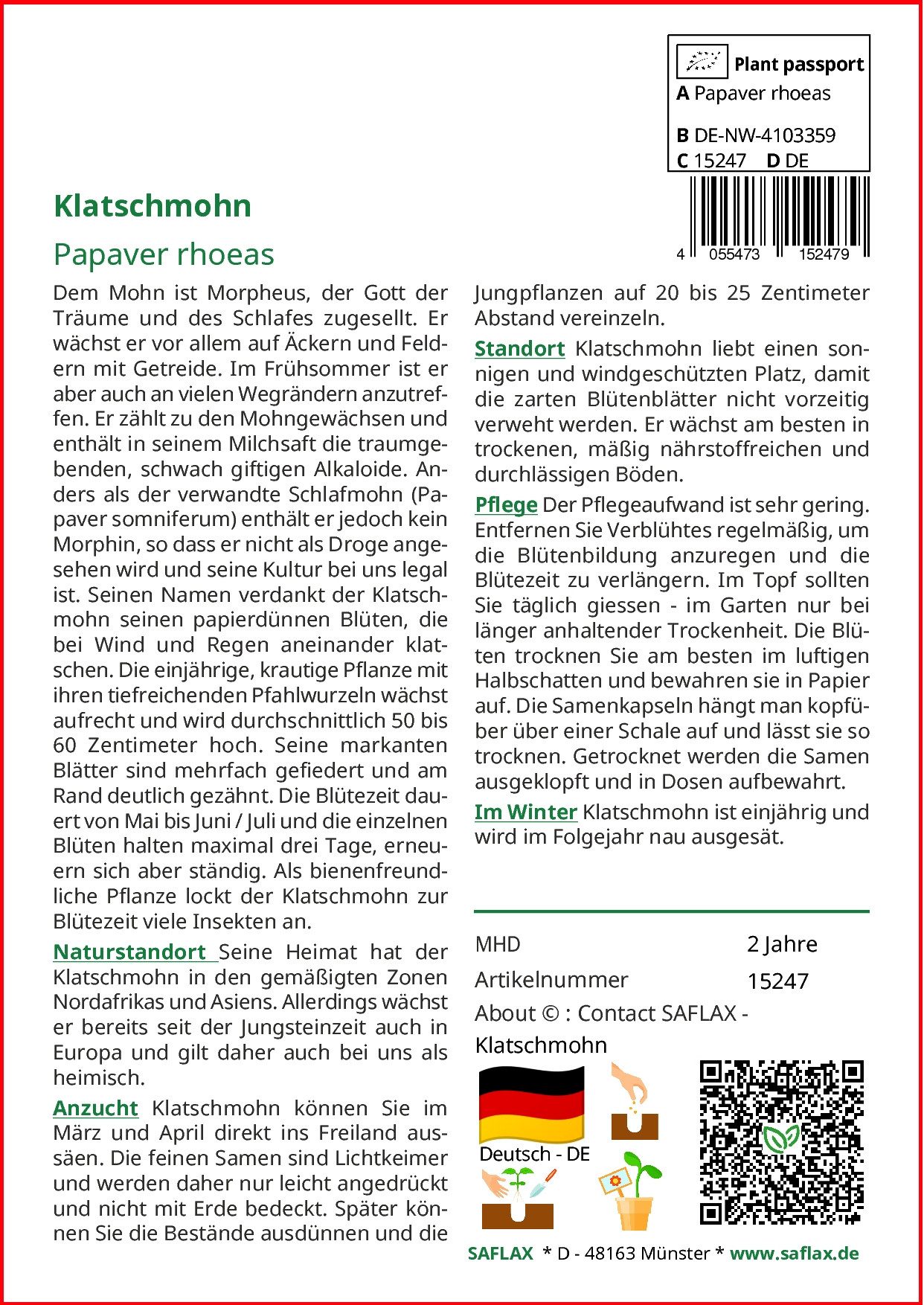 SAFLAX Blumensamen SAFLAX - Samen - Klatschmohn günstig online kaufen