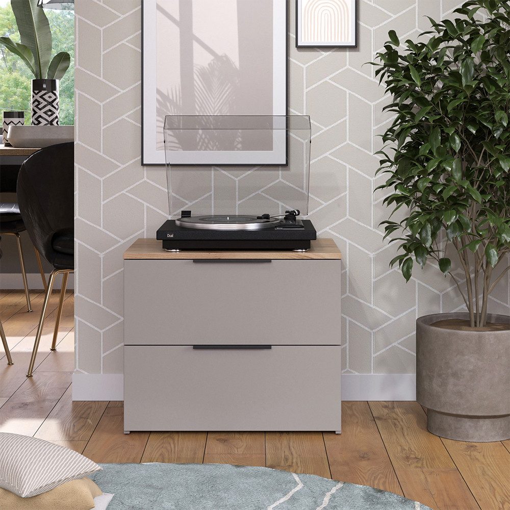 Vicco Kommode Wido, Greige/Sonoma, 60 x 50 cm mit 2 Schubladen (1 St)