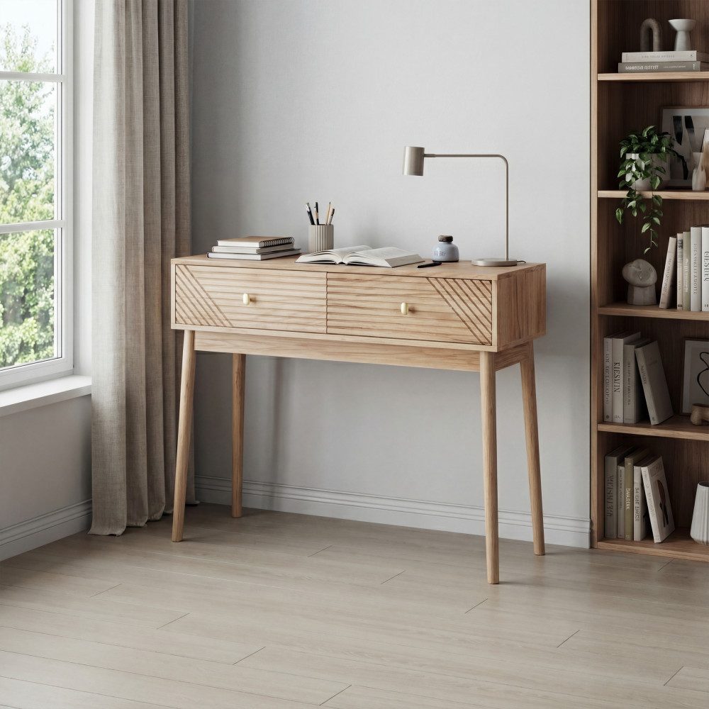 BBWL Konsolentisch Mid-Century Schreibtisch mit Schubladen MDF Kiefernholz, Konsolentisch modern Retro Flur Wohnzimmer 100 cm stabil