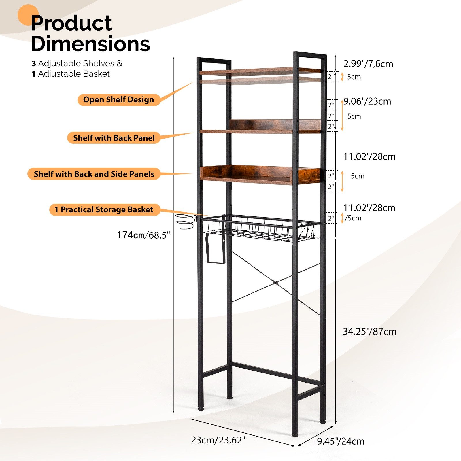 VINGLI Badregal Toilettenregal, Verstellbar Waschmaschinenregal, WC Regal günstig online kaufen