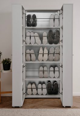 Furn.Design Schuhschrank Logu (Schrank in matt weiß, ausklappbar, 74 x 182 cm) bis 30 Paar Schuhe