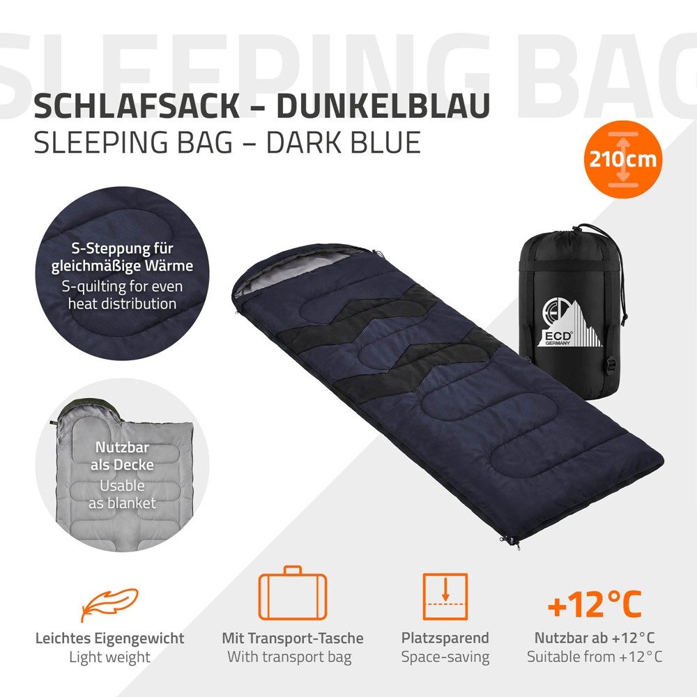 ECD Germany Deckenschlafsack Schlafsack Outdoor für Camping 210 cm Hüttenschlafsack 3 Jahreszeiten, Mumienschlafsack Dunkelblau wasserdicht kleines Packmaß leic – Bild 2 von 5