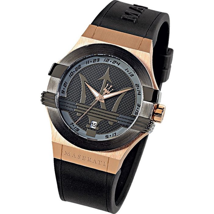 MASERATI Quarzuhr Maserati Herren Uhr Analog POTENZA (Armbanduhr) Herren Armbanduhr groß (ca. 52x40mm) Silikonarmband schwarz Fashion