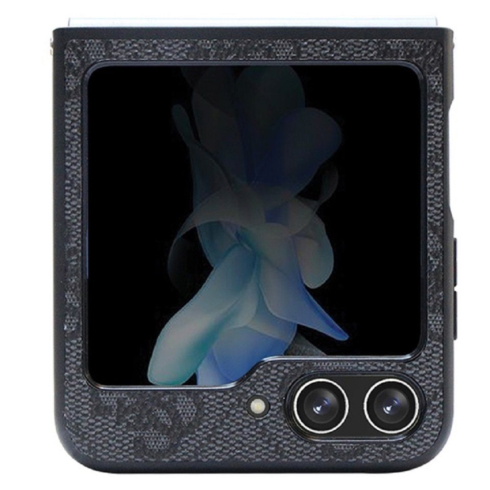 Guess Handyhülle Case für Galaxy Z Flip 5 Kunstleder schwarz Triangle Strass 6,7 Zoll, Kantenschutz