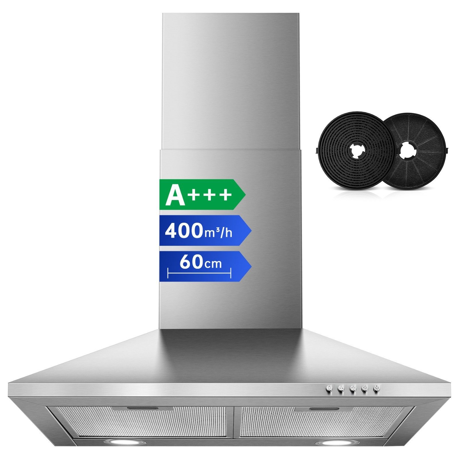 SNDOAS Kopffreihaube Dunstabzugshaube, Edelstahl – Wandhaube inkl. Aktivkohlefilter, A+++ Dunstabzugshaube, Edelstahl – Wandhaube inkl. Aktivkohlefilter, A+++, Konvertierbar Abluft/Umluft inkl. Aktivkohlefilter, 60cm, 400m³/h