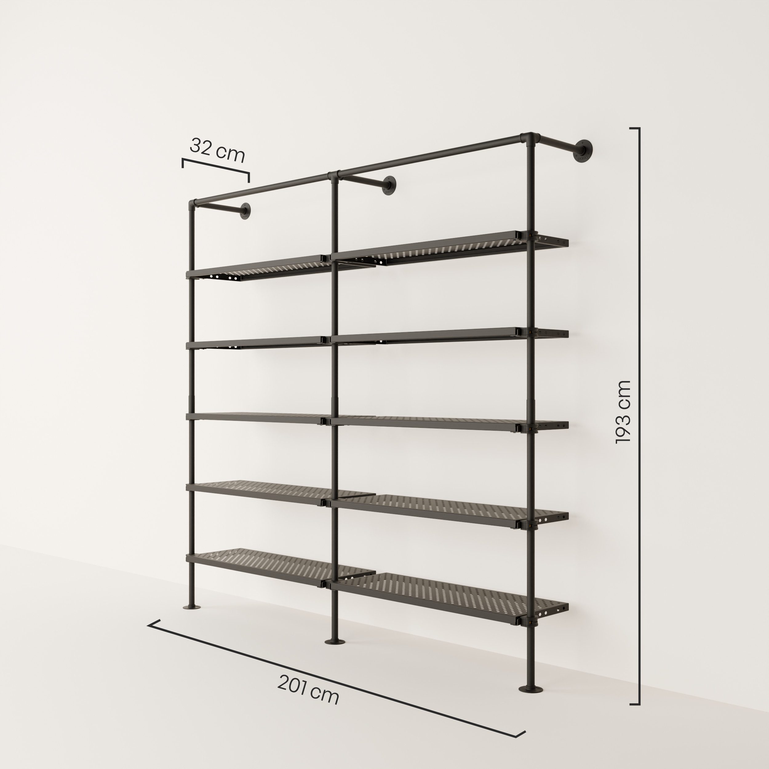 pamo. design Wandregal TIM offener Kleiderschrank mit Regalböden, Industrial, zur Wandmontage, Set