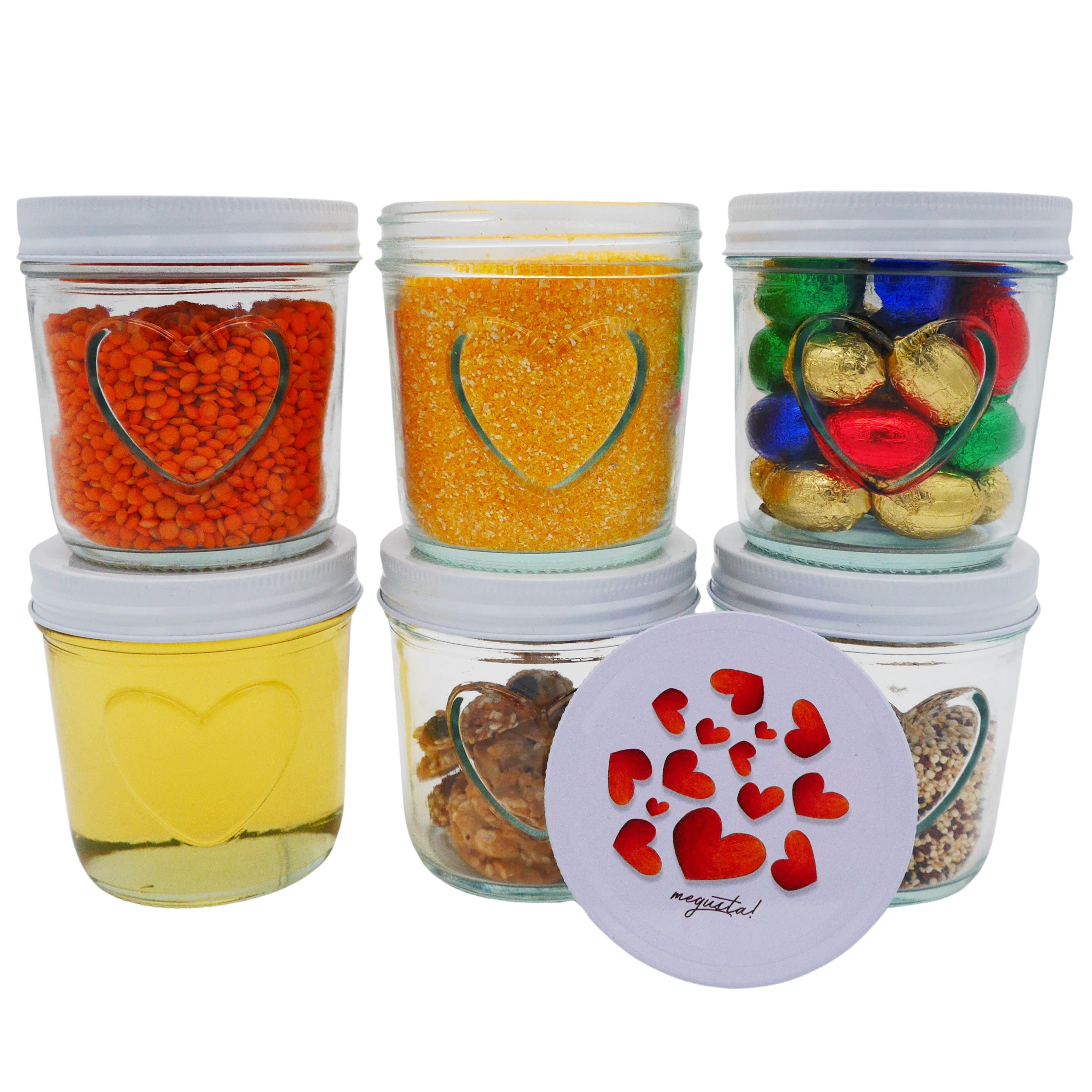 megusta! Einmachglas mit Herz, 300 ml, Marmeladengläser Teedose Bonbonglas Geschenk, (6er Set), Deckel Aluminium rostfrei; mit passenden Etiketten zum Beschriften