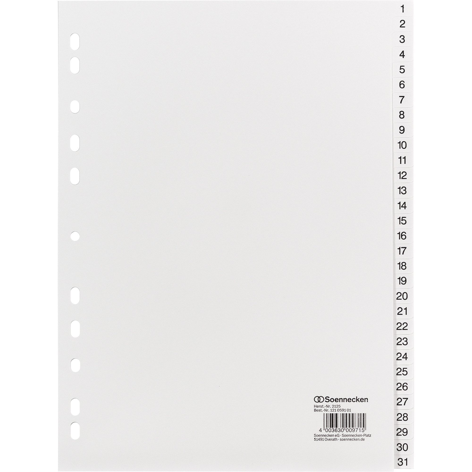 Soennecken Aktenordner Register 2125 DIN A4 1-31 volle Höhe PP weiß