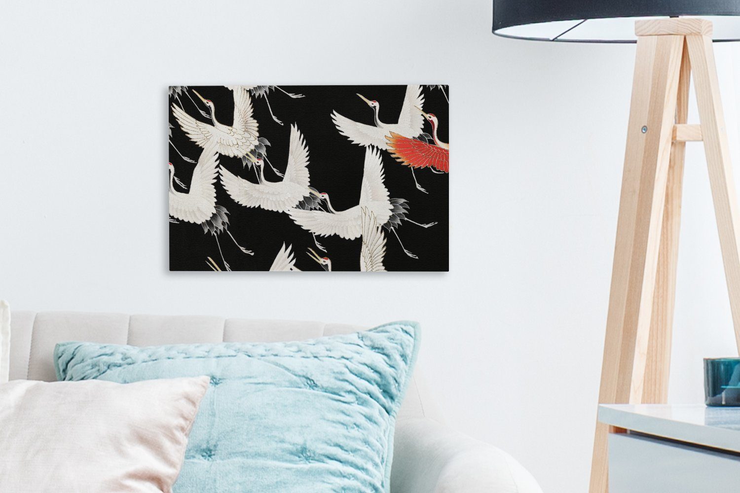 Wandbild - Leinwandbilder, (1 Rot - - Leinwandbild Wanddeko, Kranich St), Japandi, Weiß cm Aufhängefertig, OneMillionCanvasses® 30x20