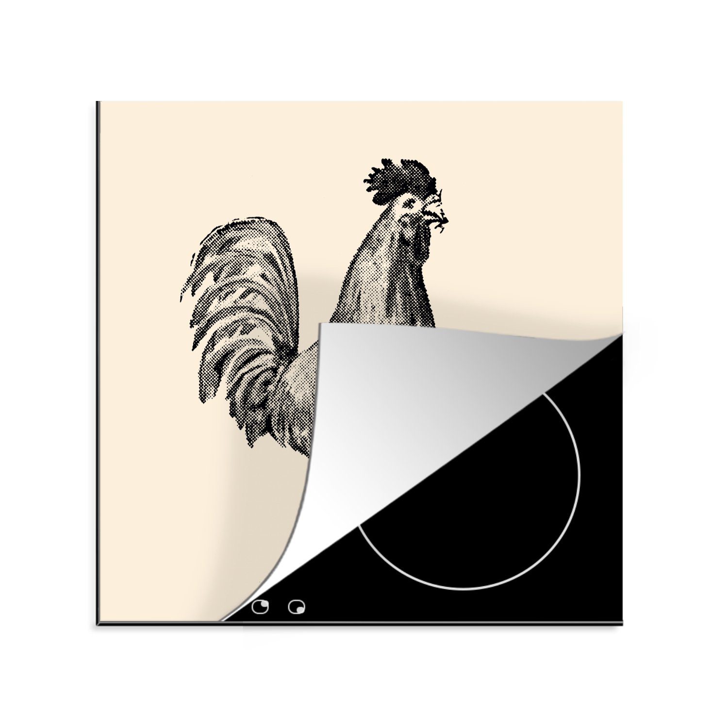 MuchoWow Herdblende-/Abdeckplatte Antike Illustration des Hahns, Vinyl, (1 tlg), 78x78 cm, Ceranfeldabdeckung, Arbeitsplatte für küche