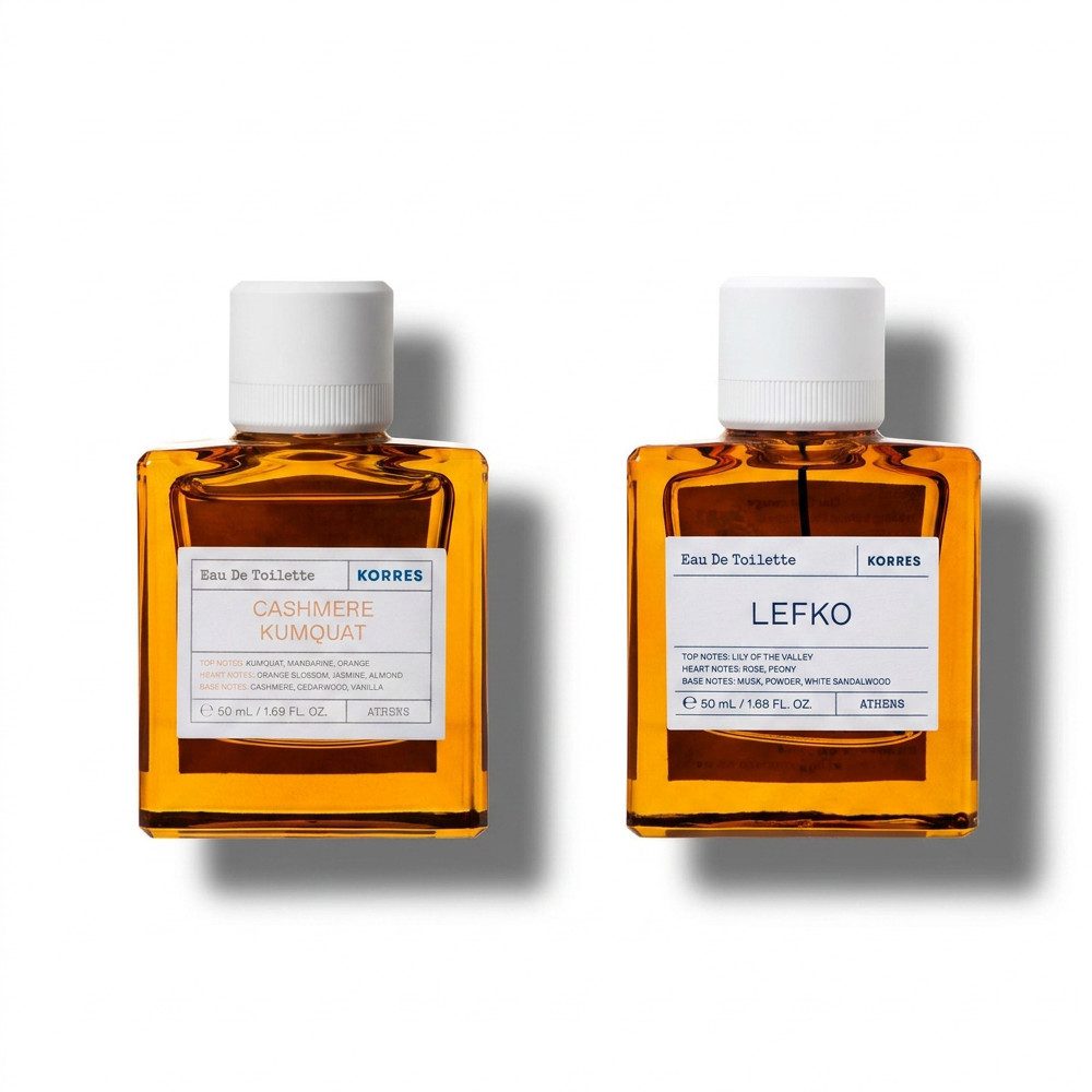 Korres Eau de Toilette Korres Cashmere Kumquat und Lefko Eau de Toilette Duft Duo, Zwei ergänzende Eau de Toilette Düfte in einem Duo