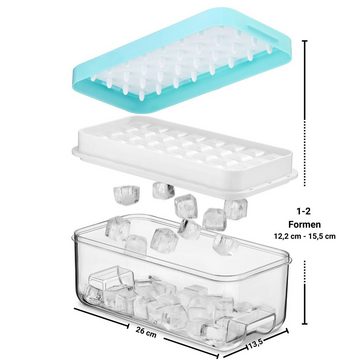 LINFELDT Eiswürfelform PUSH & SOFORT READY mit 2 Formen und Aufbewahrungsbehälter