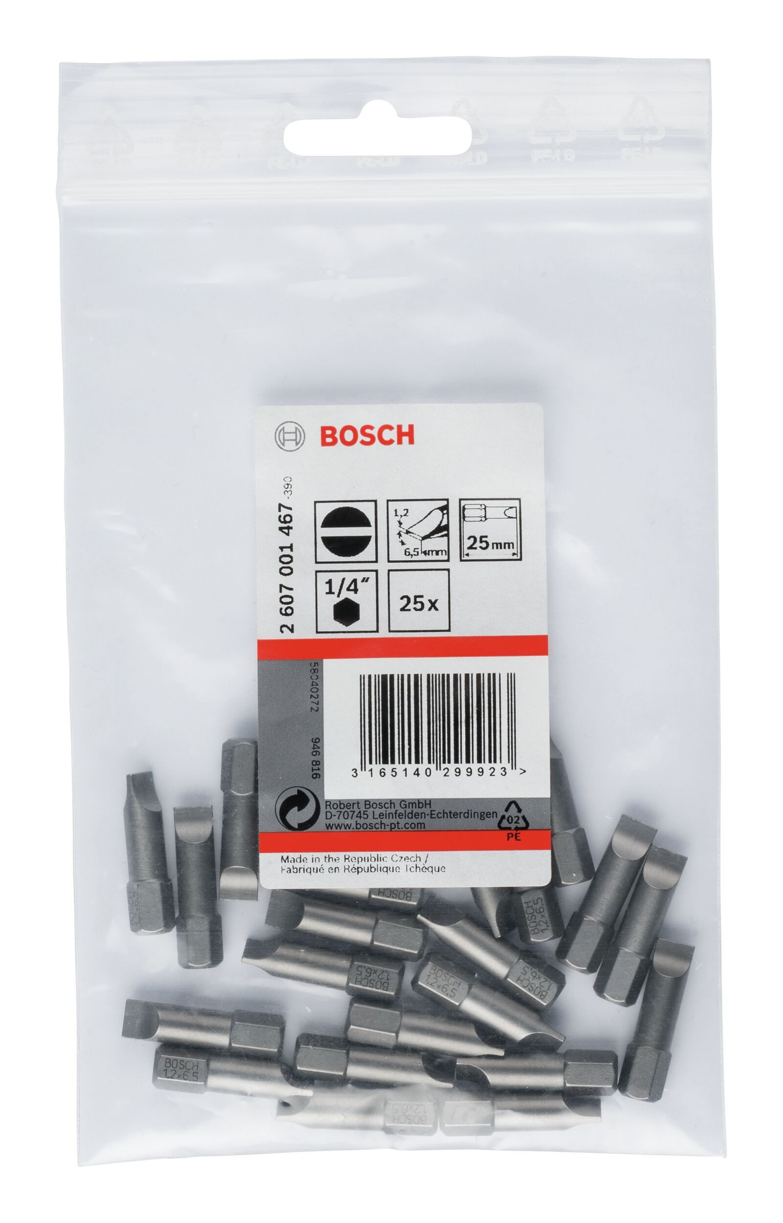 Thumbnail - BOSCH Schlitz-Bit, 25 Stück, Schrauberbit Extra-Hart - S 1,2 x 6,5 x 25 mm - 25er-Pack