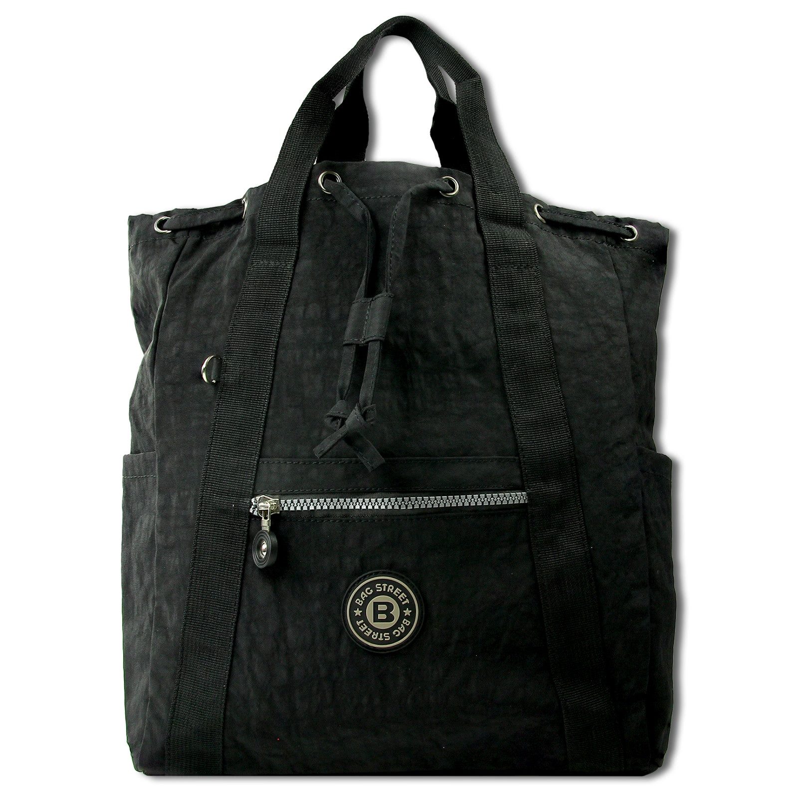 BAG STREET Cityrucksack Bag Street Rucksack Crinkle Nylon schwarz, Damen, Jugend Cityrucksack Freizeithandtasche Nylon, schwarz 33cm hoch