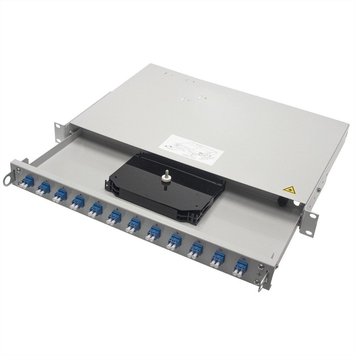 Telegärtner 19" LWL-RANGIERVERT.PROFI 1HE Glasfaserkabel, m. 24xLC-Duplex Kupplung Metall/türkis