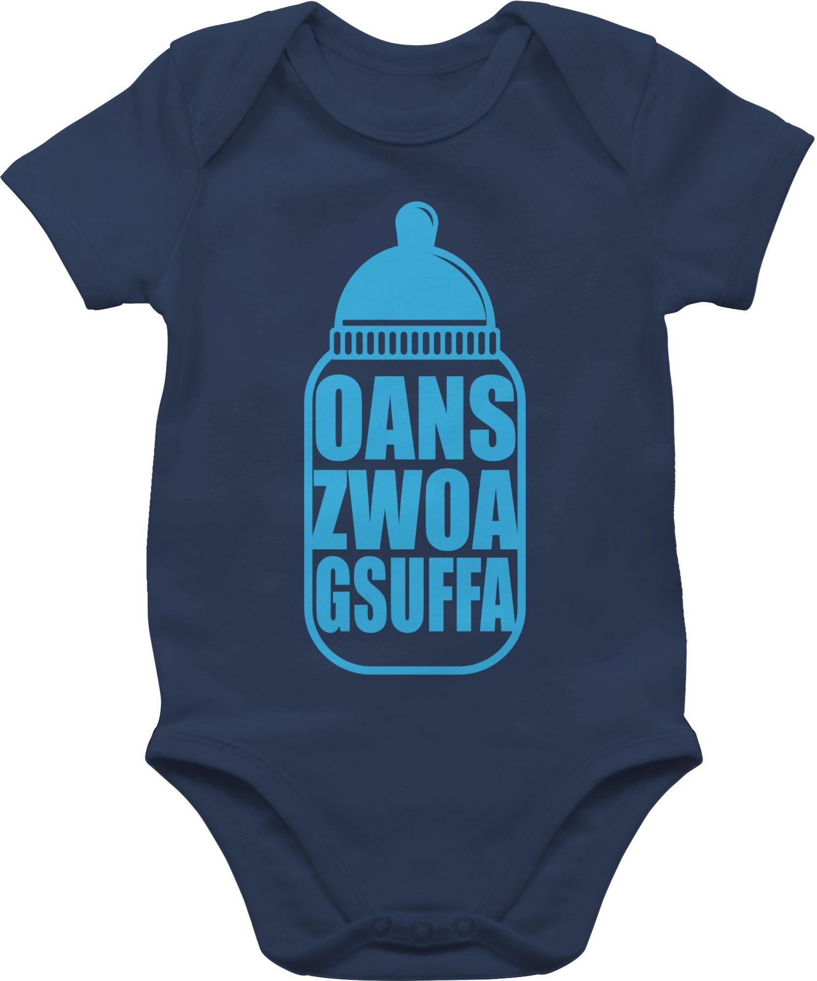 Shirtracer Shirtbody Babyflasche Oans Zwoa Gsuffa blau Mode für Oktoberfest Baby Outfit 2 Navy Blau