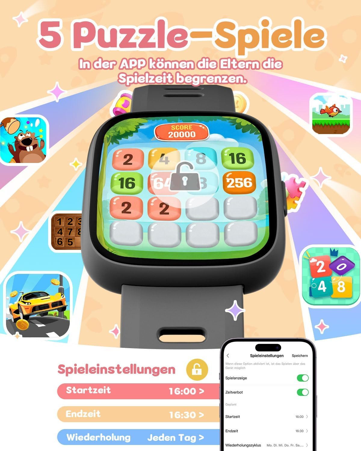 TICTIKY Verfit Watch 01 Smartwatch (2,5 cm, sim-karte), KINDER SMARTWATCH MIT SPORTMODI