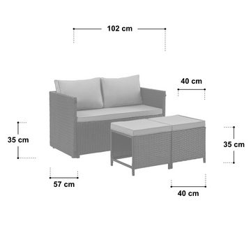 SVITA Gartenlounge-Set ATHINA, Platzsparend, umbaubar, Tisch und Sofa in einem, Grau