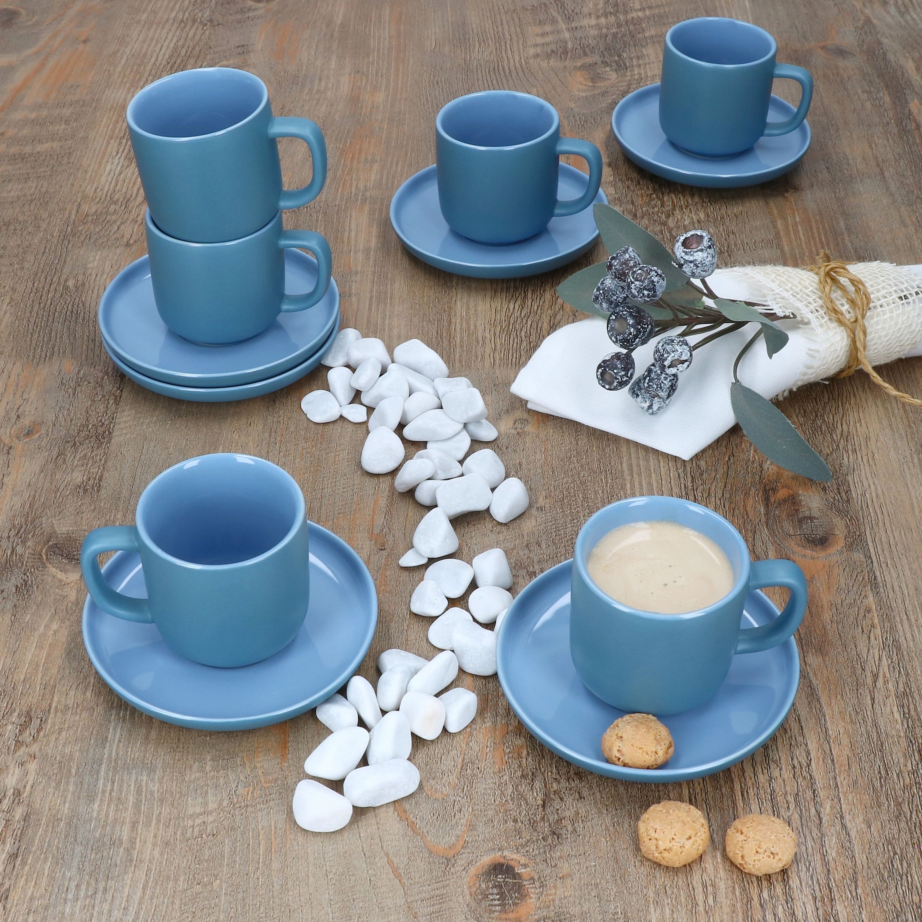 Ritzenhoff & Breker Tasse Ritzenhoff 6er Set Jasper Espressotassen & Untertassen Ozeanblau, Steingut