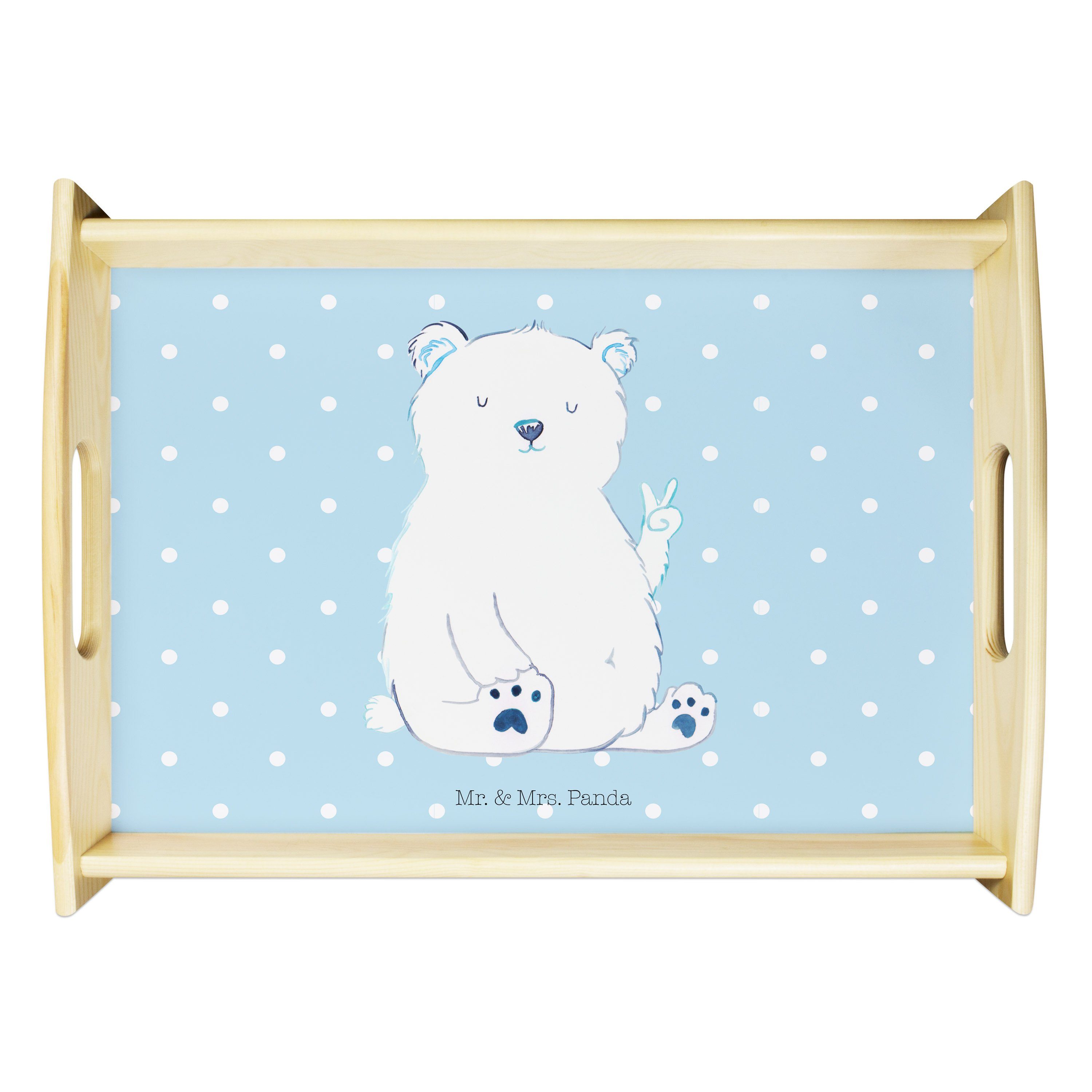 Mr. & Mrs. Panda Tablett Eisbär Faul - Blau Pastell - Geschenk, Frühstückstablett, Küchentable, Echtholz lasiert, (1-tlg)