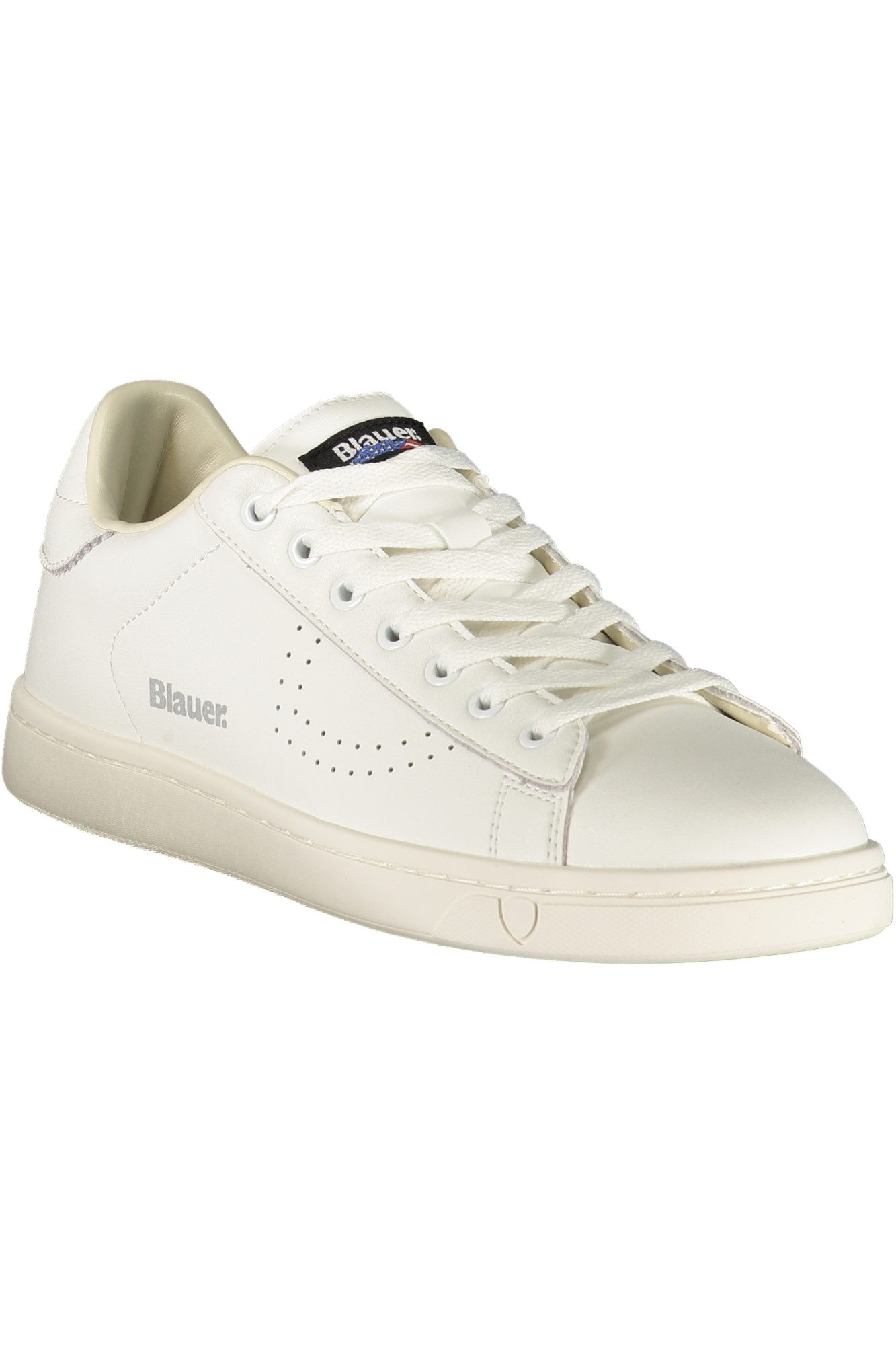Blauer Sneaker Weißer Herrensportschuh mit Schnürsenkeln und