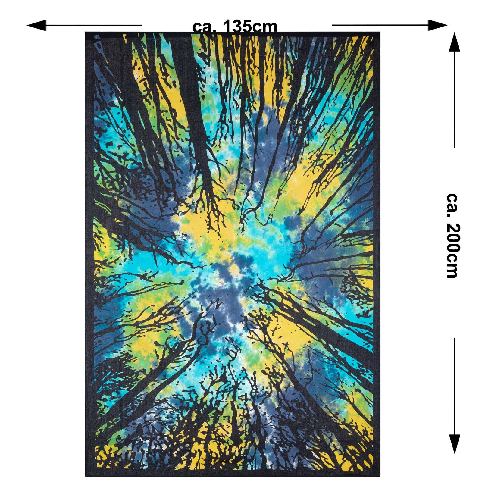 KUNST UND MAGIE Wandteppich Tagesdecke Wandbehang Deko Tuch Wald Bäume Zauberwald ca 135 x 200cm