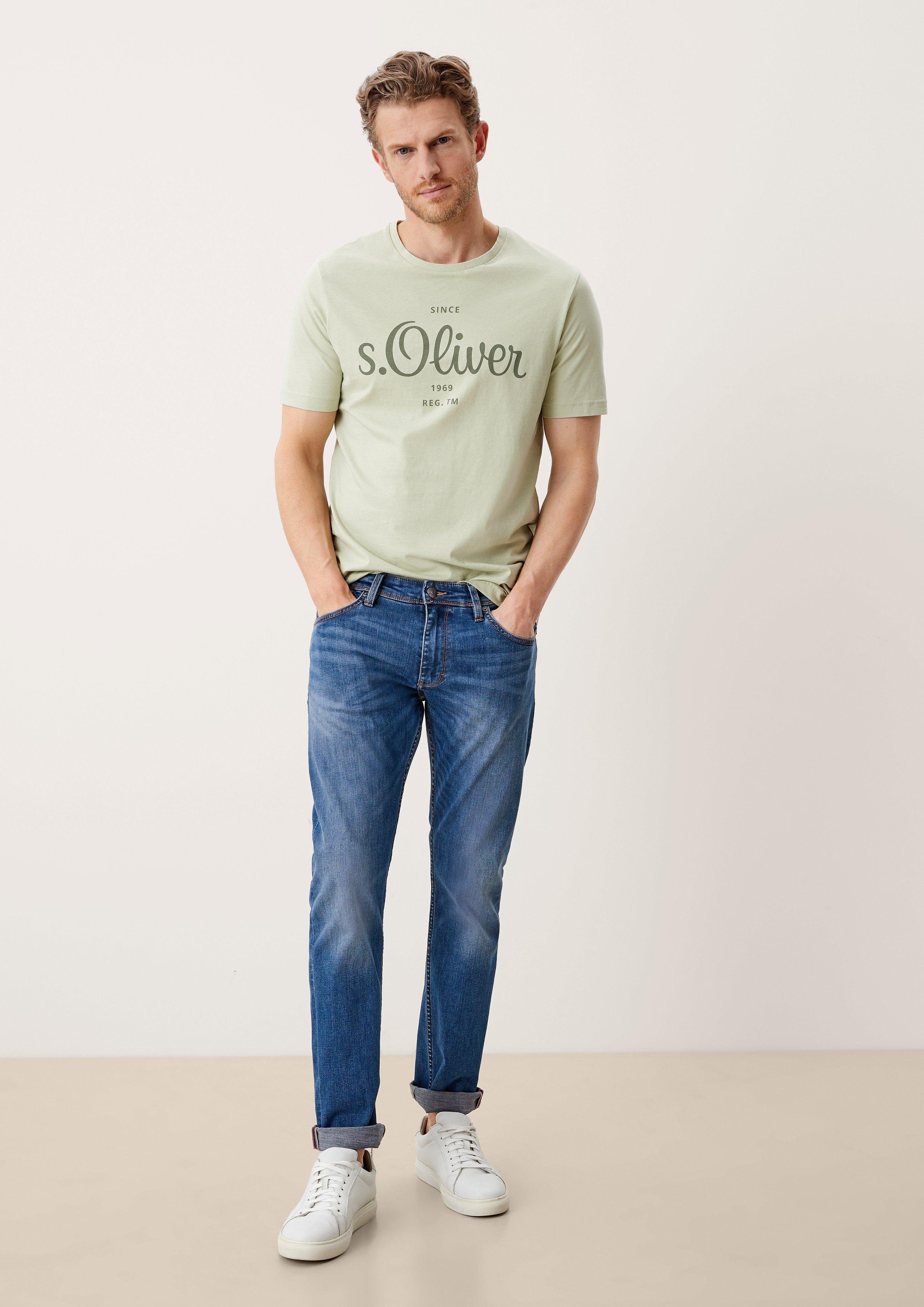 s.Oliver 5-Pocket-Jeans Jeans Keith / Slim Fit / Mid Rise / Slim Leg Leder-Patch, Waschung blue