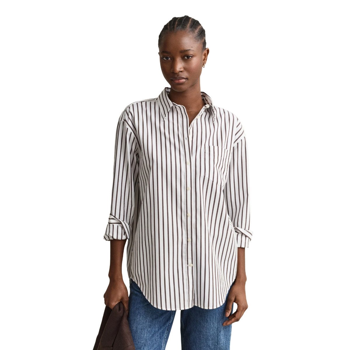 Gant Langarmhemd 4300239 Damen Gestreiftes Hemd aus Bio-Baumwolle mit Logo-Stickerei