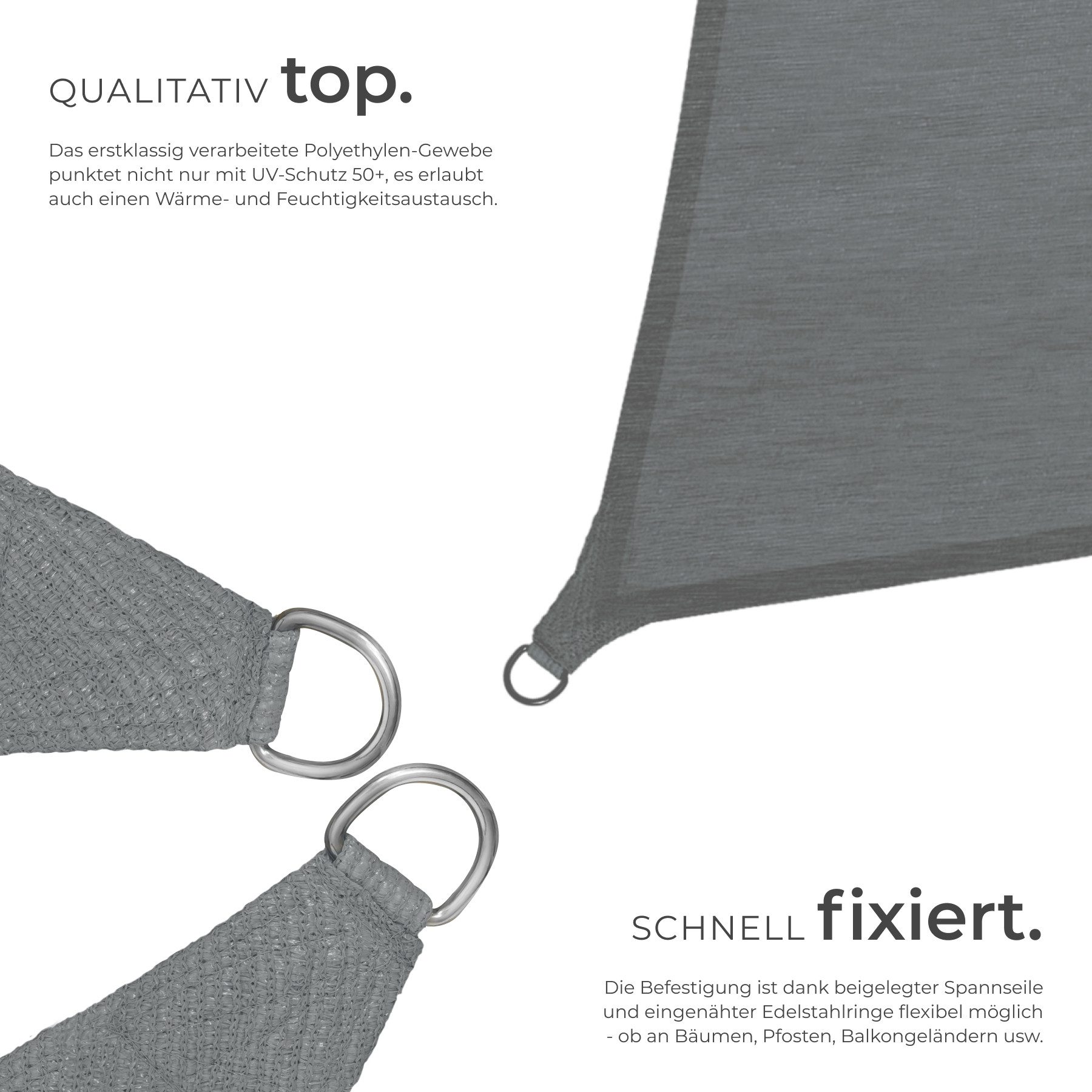 tectake Sonnensegel, (Set, 3,6 x 3,6 m), rechteckig mit UV-Schutz 50+