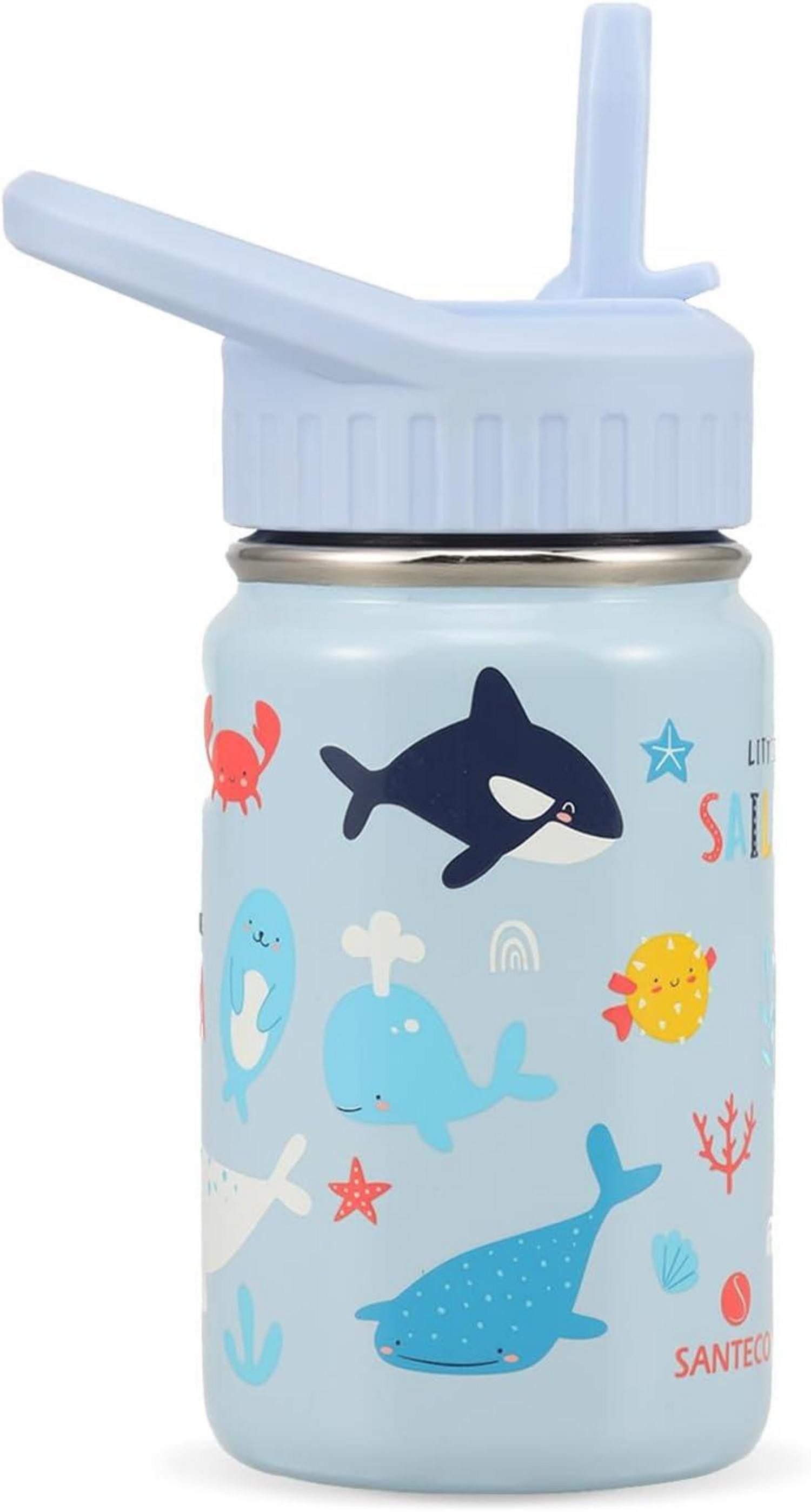 Kinderbecher Trinkflasche Kinder Edelstahl 350ml Strohhalm Auslaufsicher BPA-frei