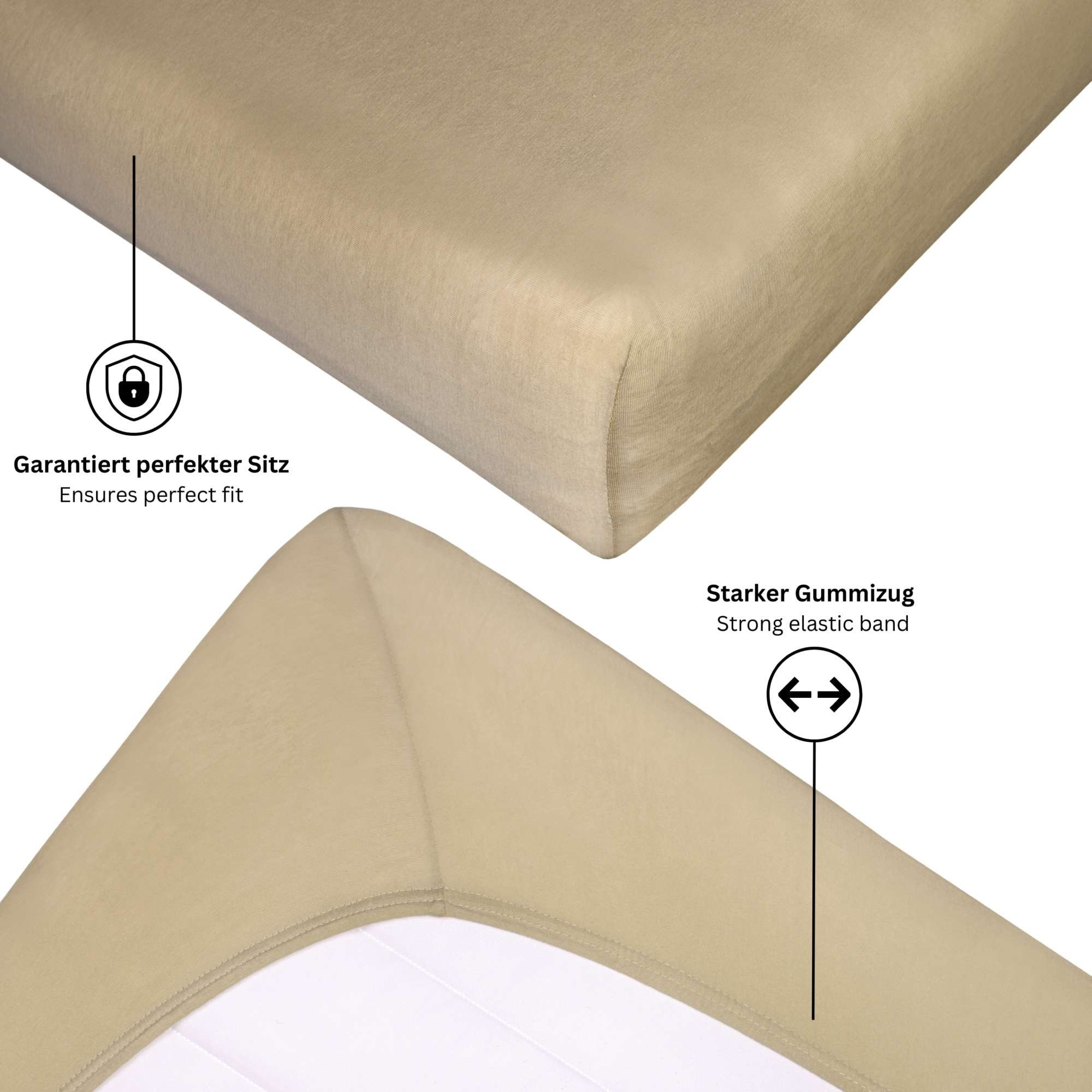Esprit Spannbettlaken PREMIUM Spannbettlaken, Mischgewebe, Gummizug: rundum, (2 Stück), 100 x 200 cm - 2er Set in Beige – Bild 3 von 5