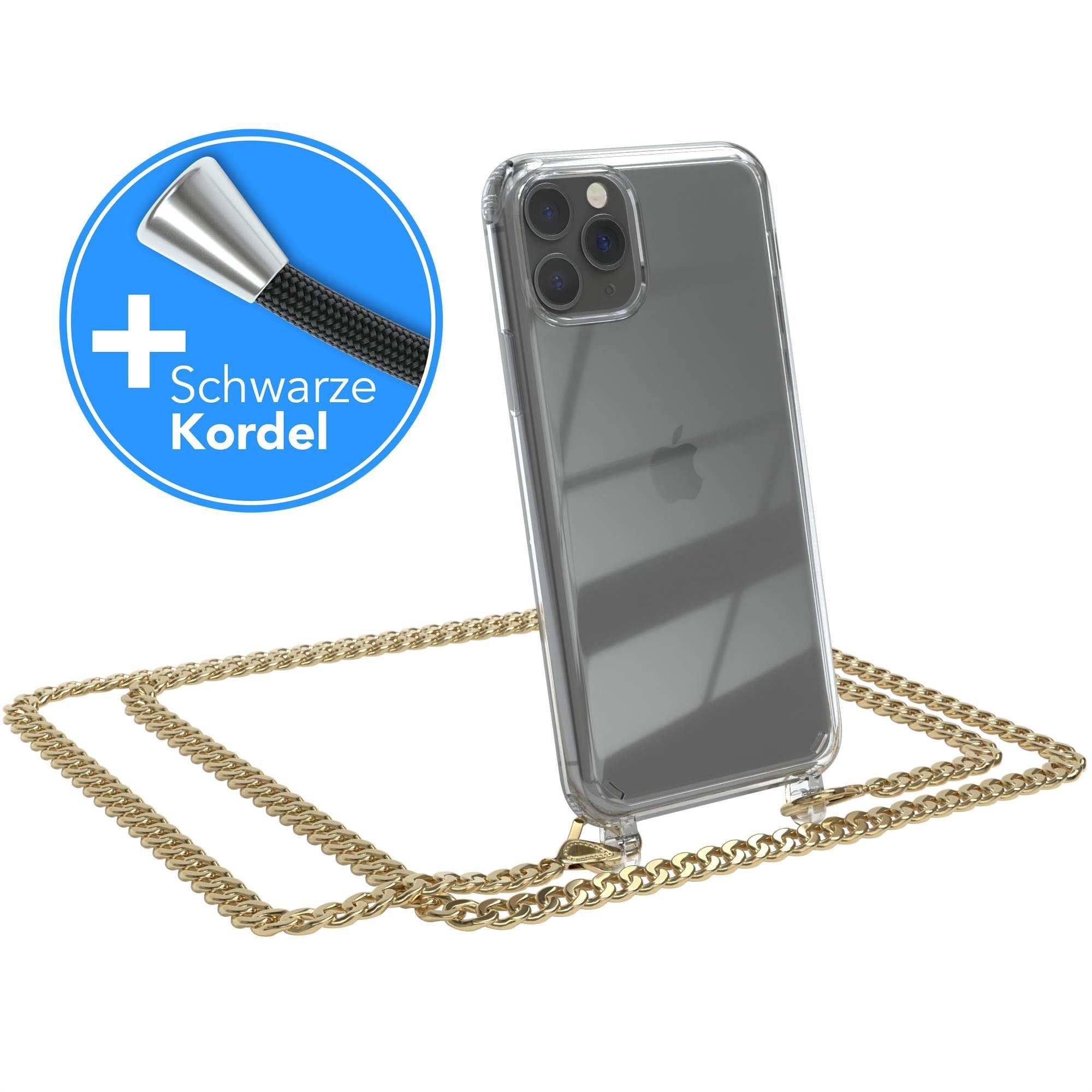 EAZY CASE Handykette 2in1 Metallkette für Apple iPhone 11 Pro 5,8 Zoll, Hülle mit Band Silikonhülle durchsichtig Necklace Cover Slimcover Gold