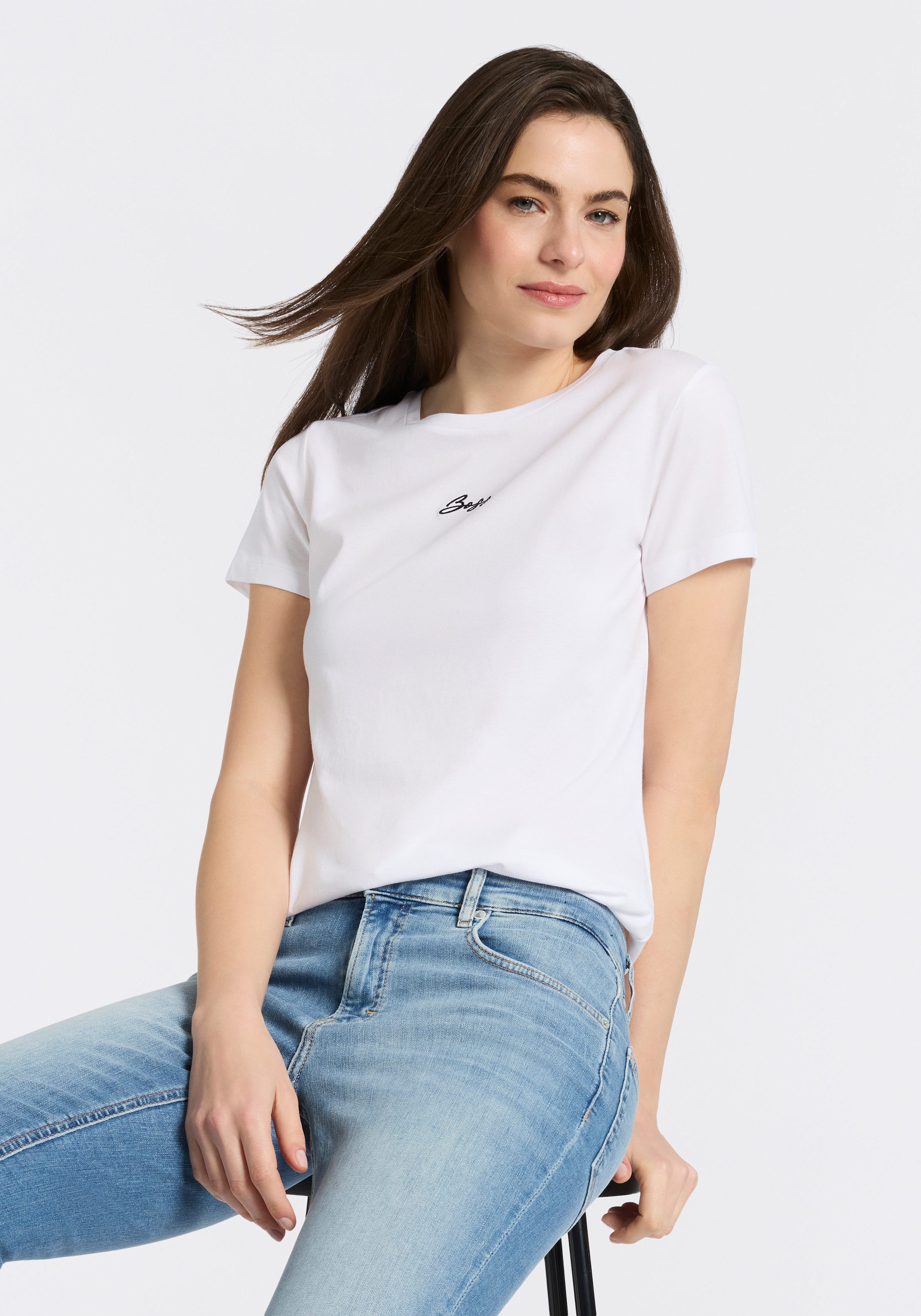 BOSS ORANGE T-Shirt Elove Embro Premium Damenmode mit Rundhals, Slim Fit