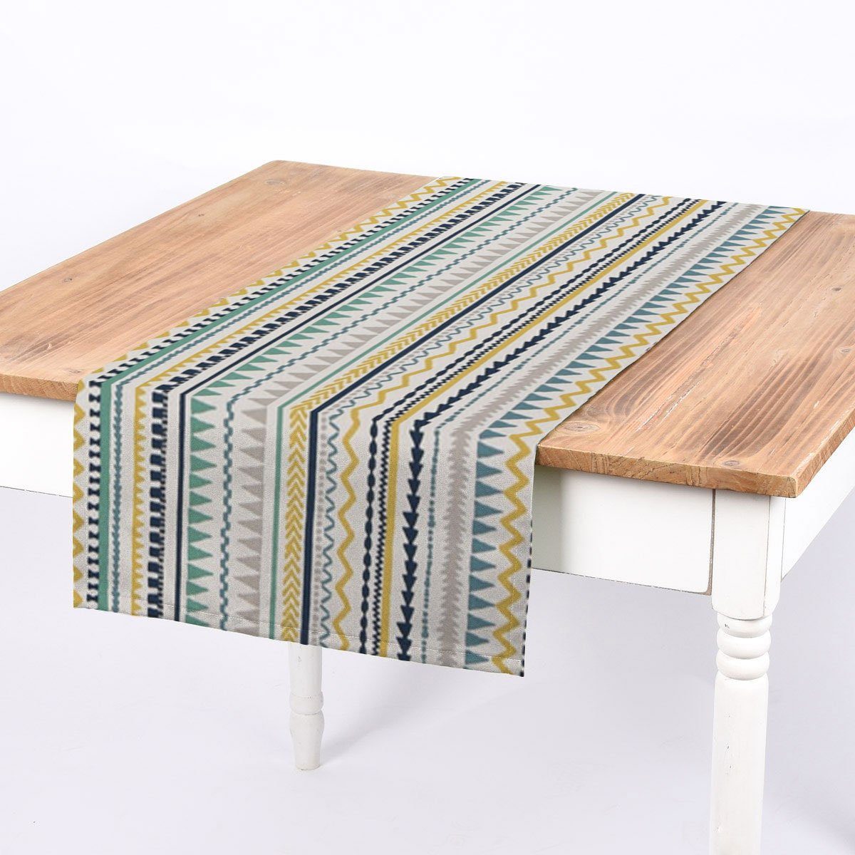 Tischläufer LEBEN. handmade SCHÖNER Tischläufer blau LEBEN. gelb, SCHÖNER Ethno weiß Streifen Inka grau